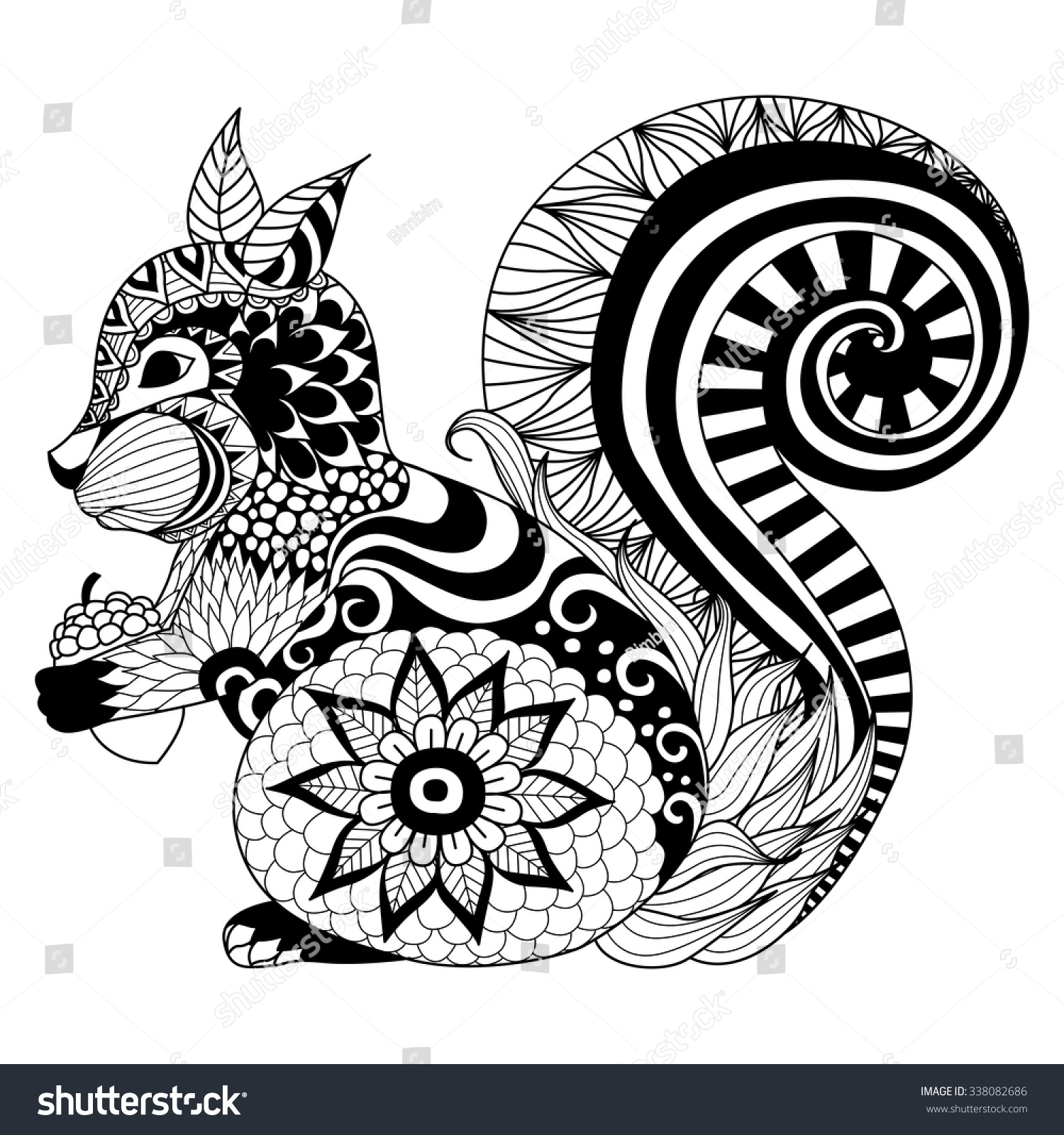 Hand Drawn Squirrel Zentangle Style Coloring Stock Vector (Royalty Free ...