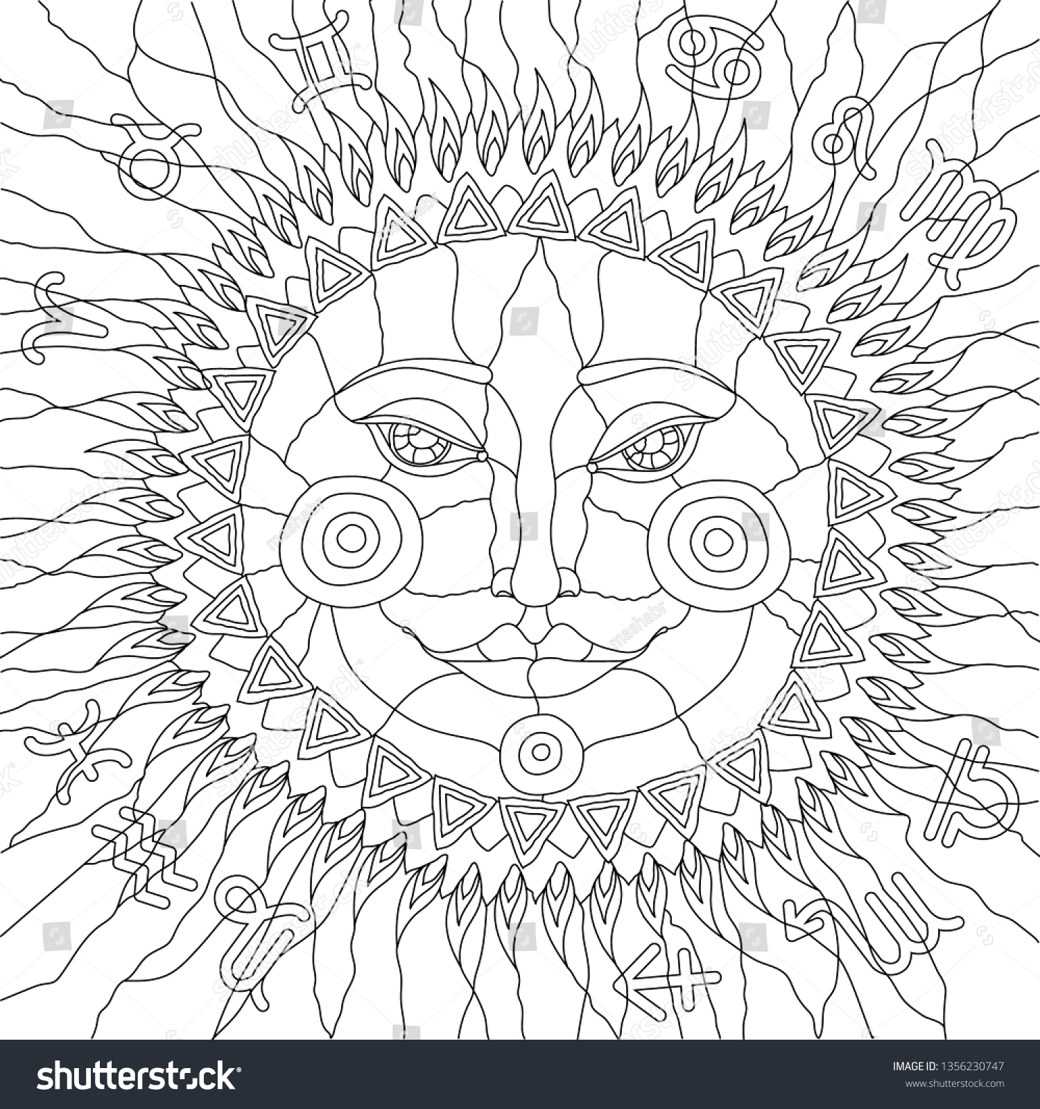 Hand Drawn Sun Stars Zodiak Anti Stock Vector (Royalty Free) 1356230747