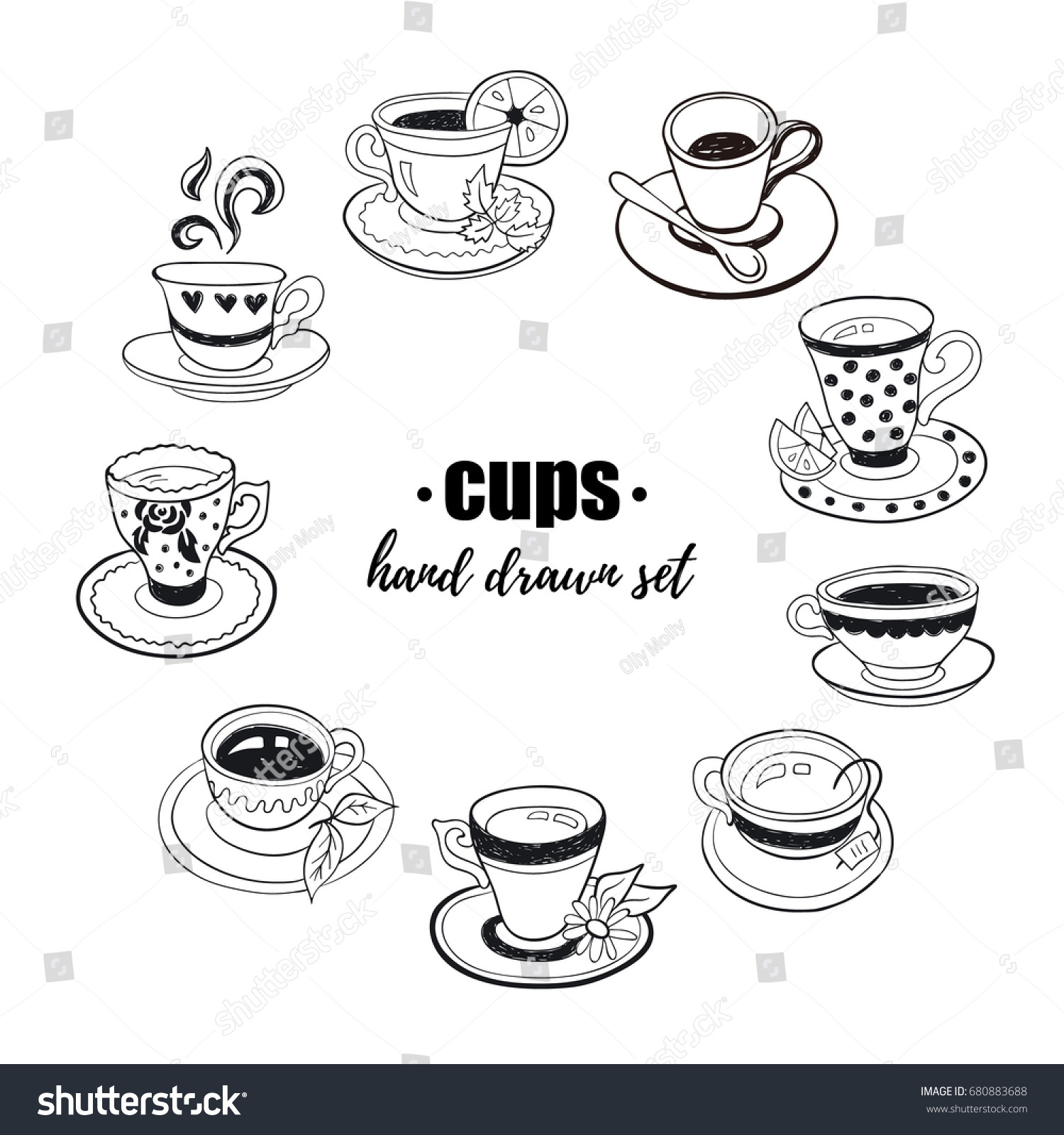 Hand Drawn Teacups Collection Doodle Tea Stock Vector Royalty Free 680883688 Shutterstock 0754