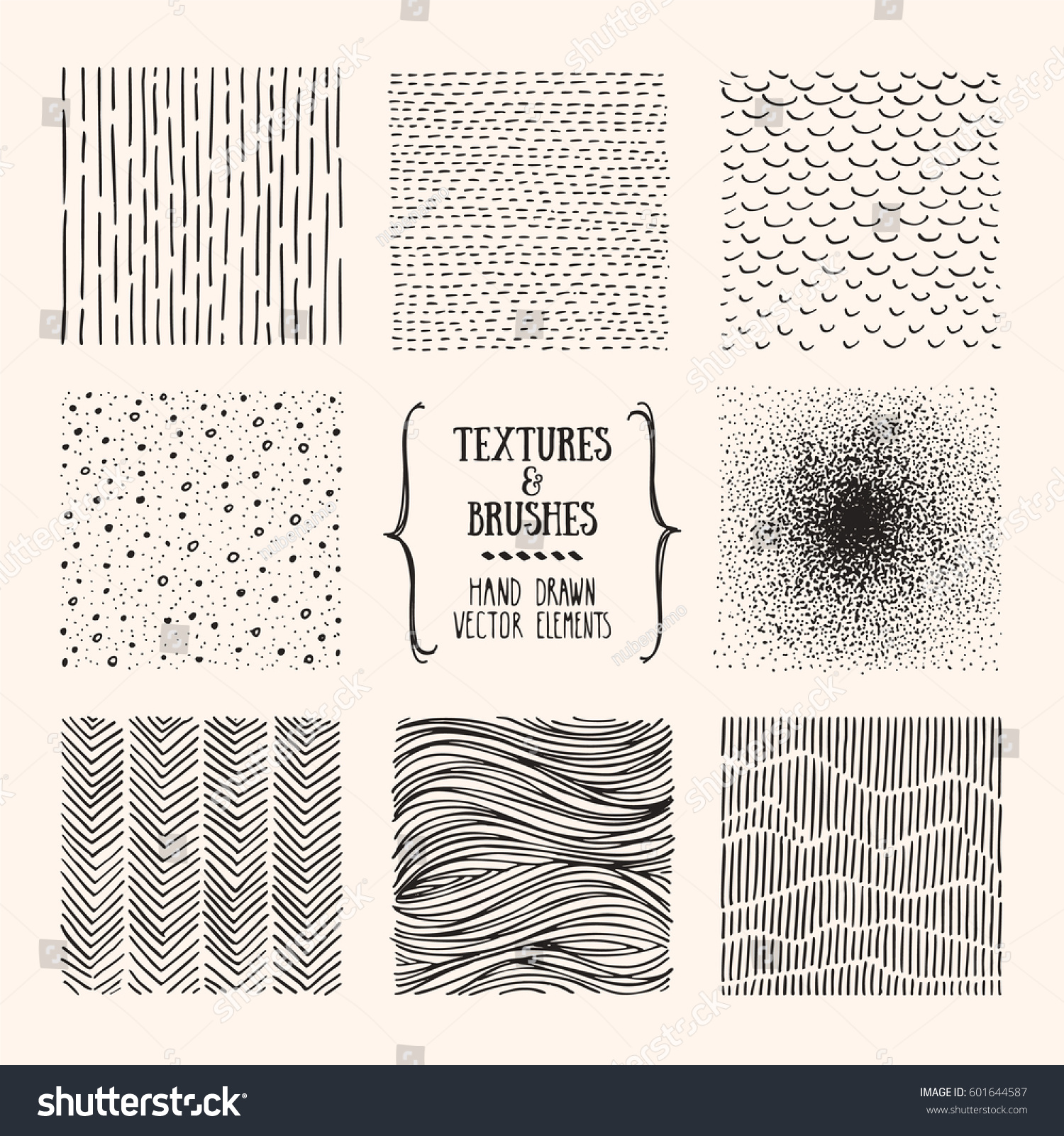Hand Drawn Textures Brushes Artistic Collection Stock Vector (Royalty ...