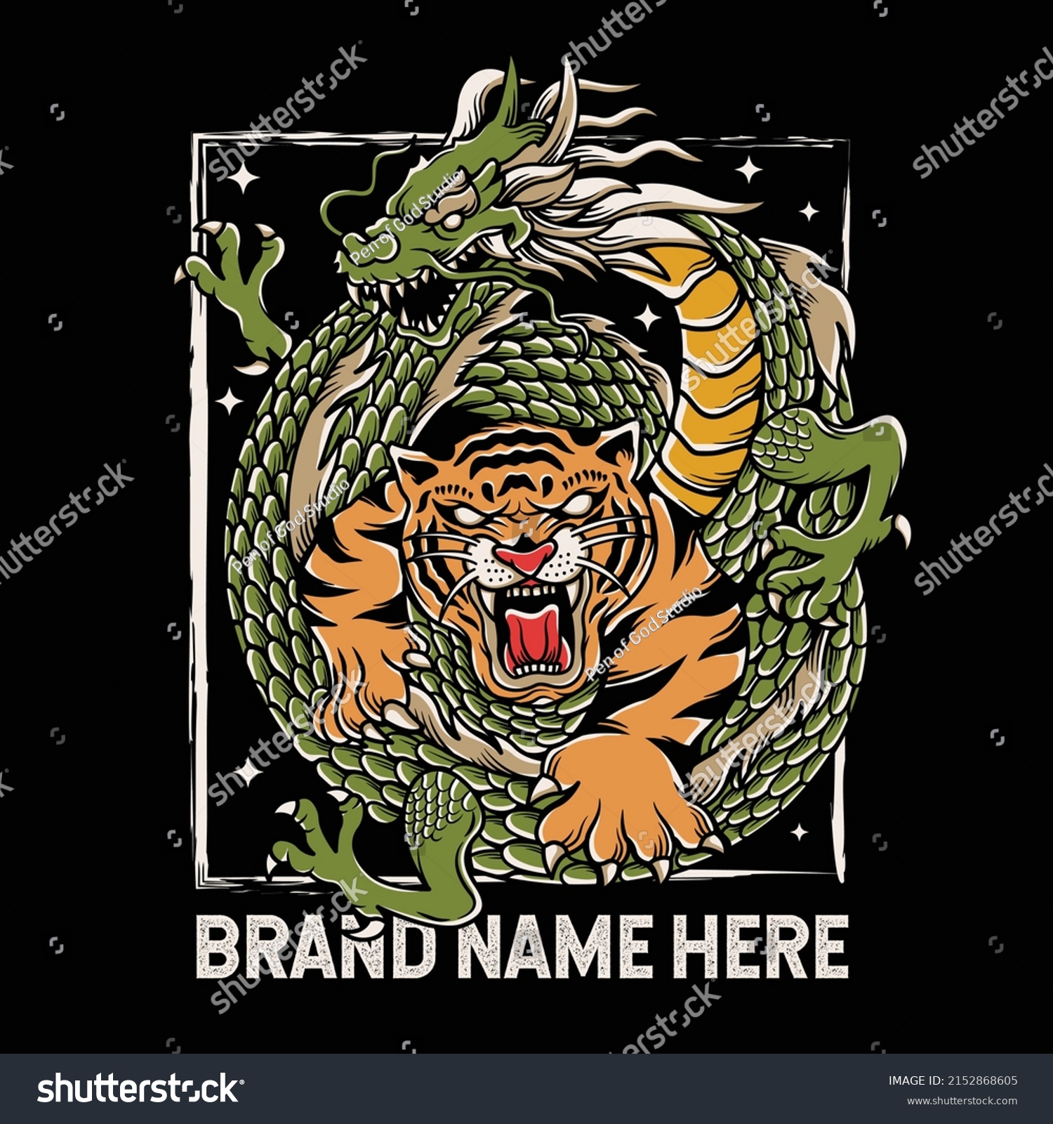 Hand Drawn Tiger Fighting Chinese Dragon Stock Vector (Royalty Free ...