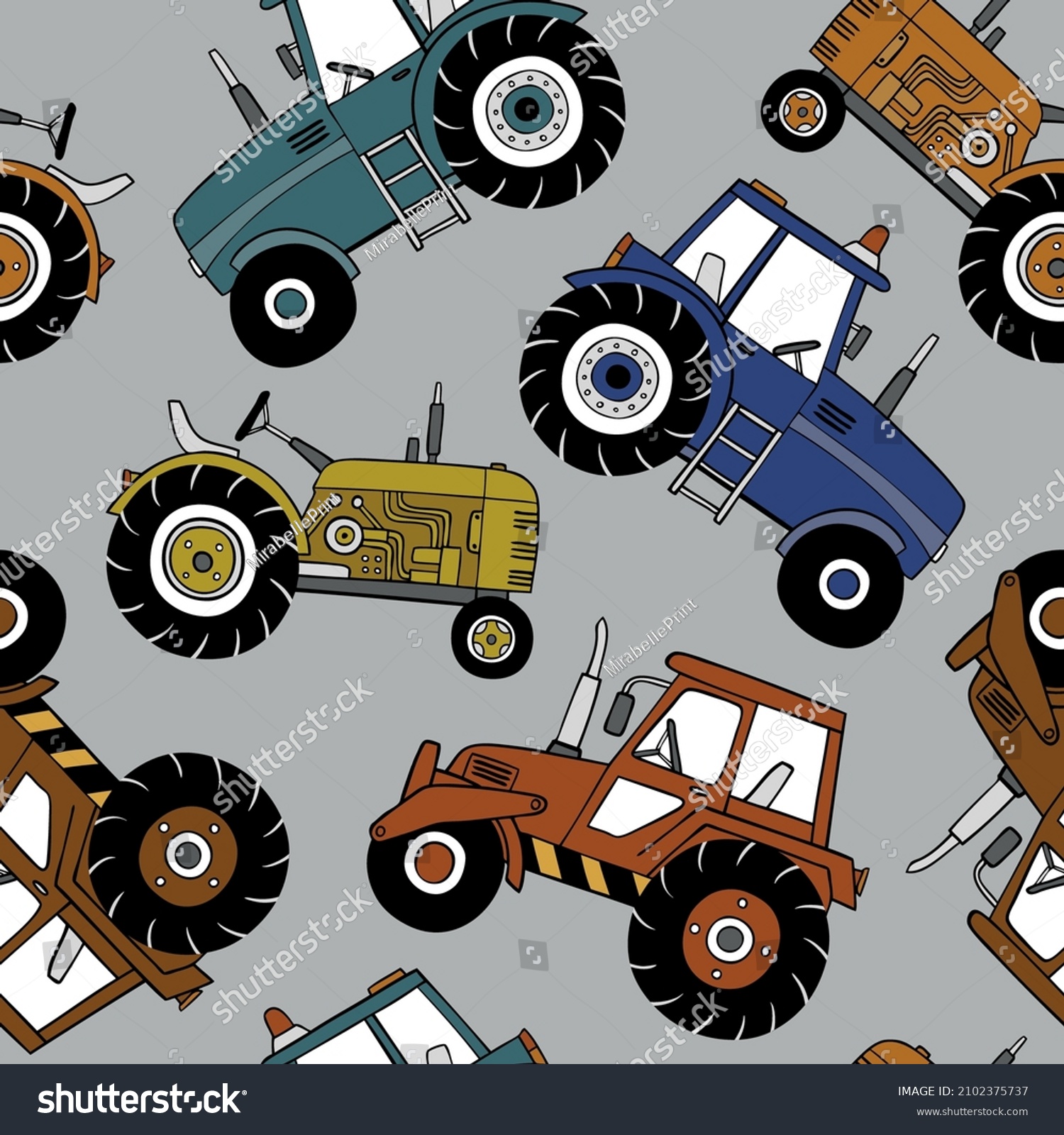 Hand Drawn Tractors Seamless Vector Pattern Stock Vector (Royalty Free ...