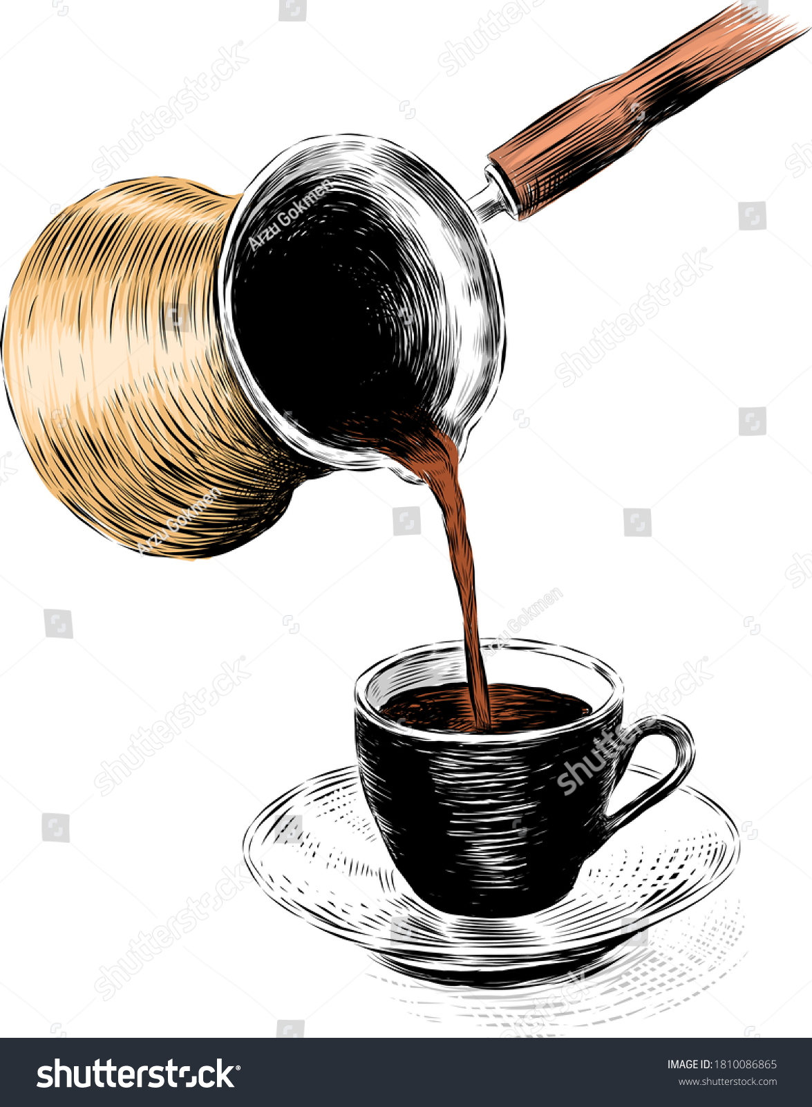 SVG of Hand drawn traditional Turkish coffee pot and cup vector illustration. Pouring Turkish Coffee from traditional pot into cup. svg