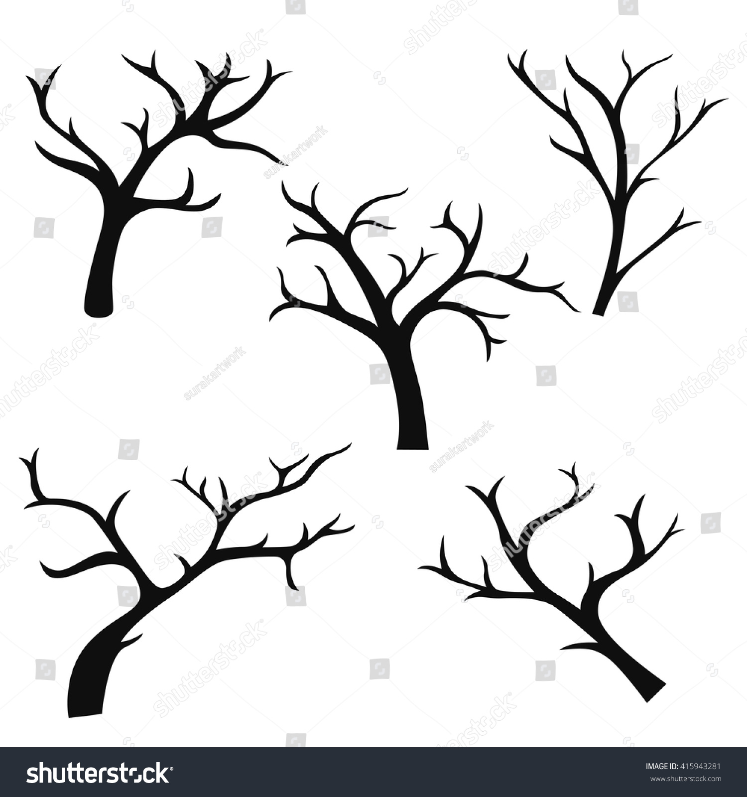 Hand Drawn Tree Branches Collection Set Stock Vector 415943281 Shutterstock Tree Collection Of Design Elements Stock Vector Illustration Of Icon Botany 32428346