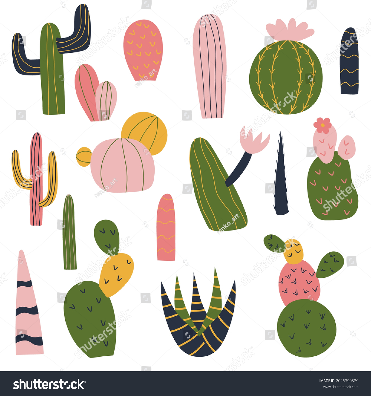 SVG of Hand drawn trendy set with bright cactus set. Succulent vector illustration. Mexican national plants. Illustration for children design. svg