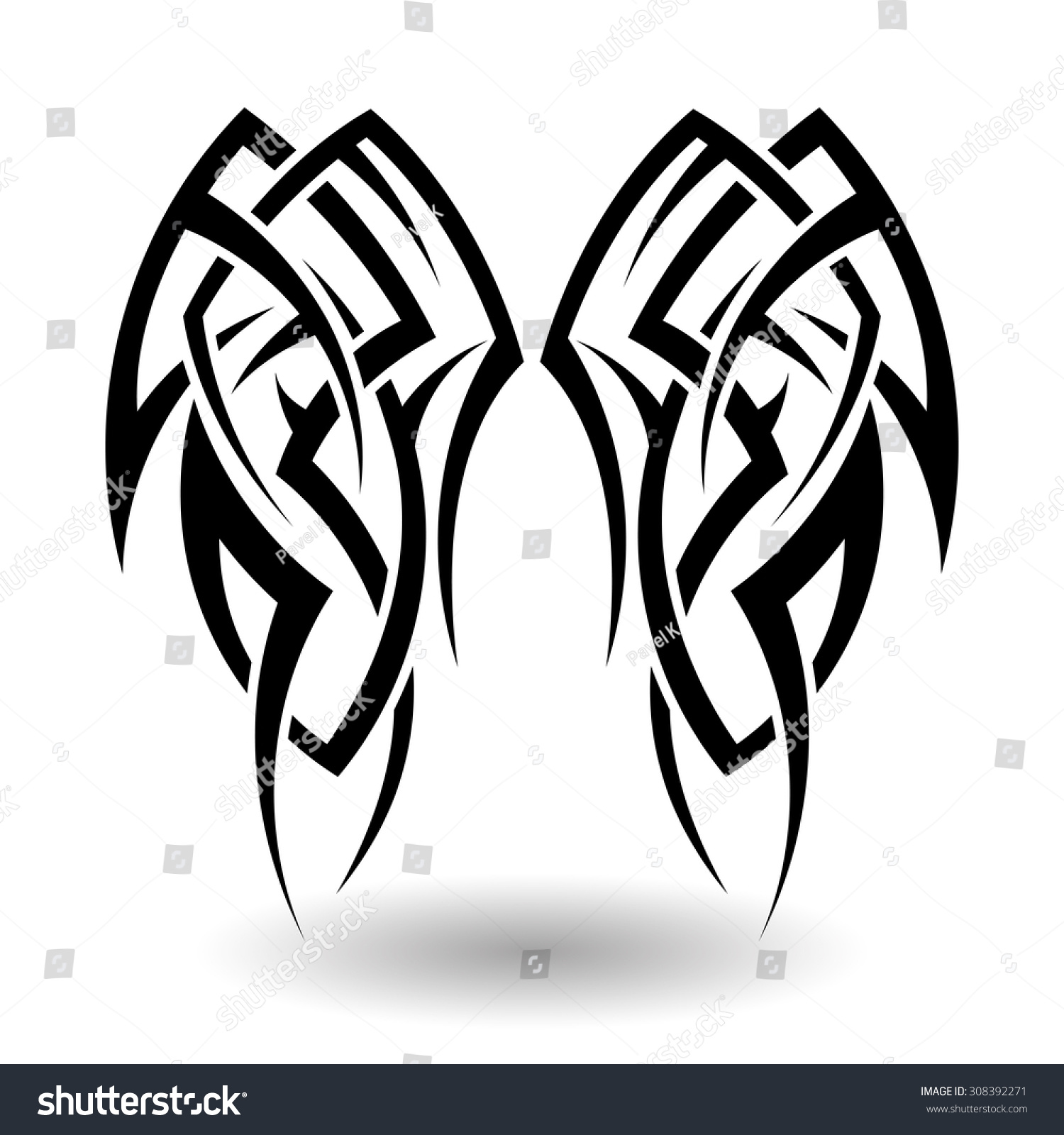 Hand Drawn Tribal Tattoo Wings Shape Stock Vector (Royalty Free) 308392271