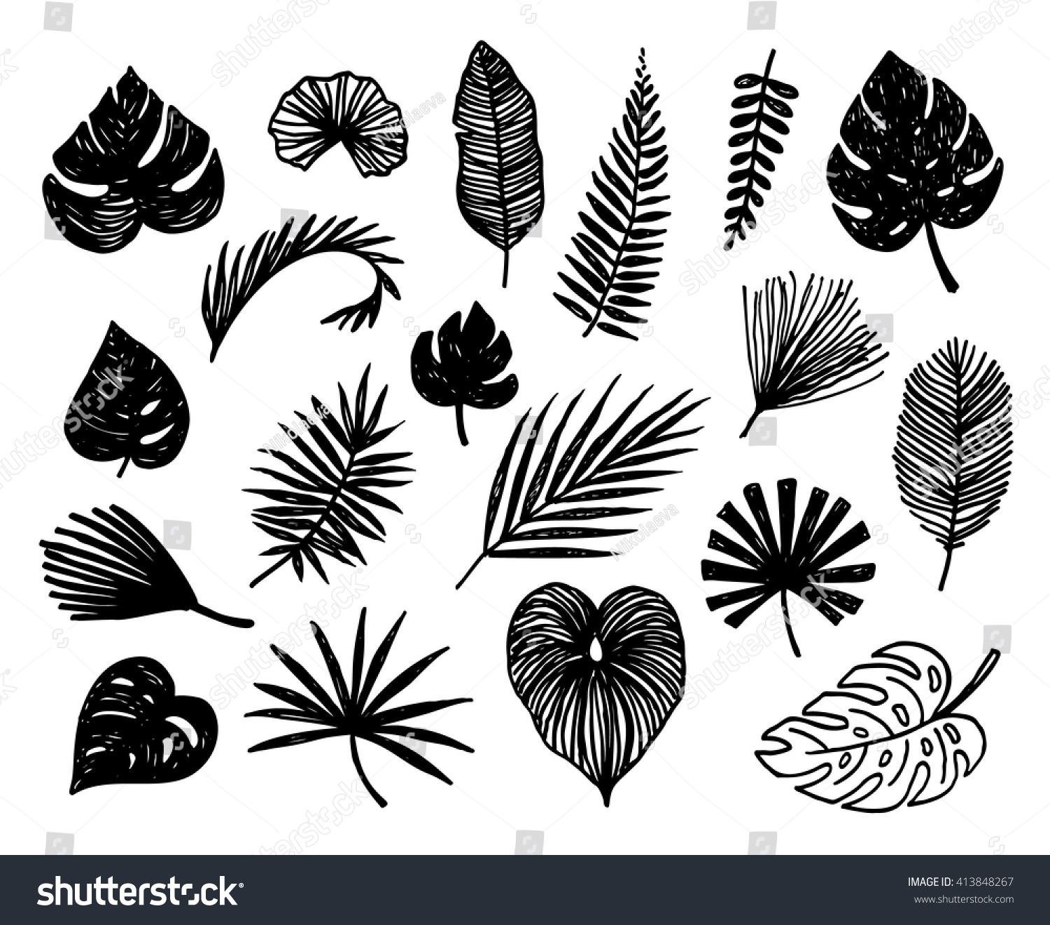 Hand Drawn Tropical Leaves Silhouette Vector Stock Vector (Royalty Free ...