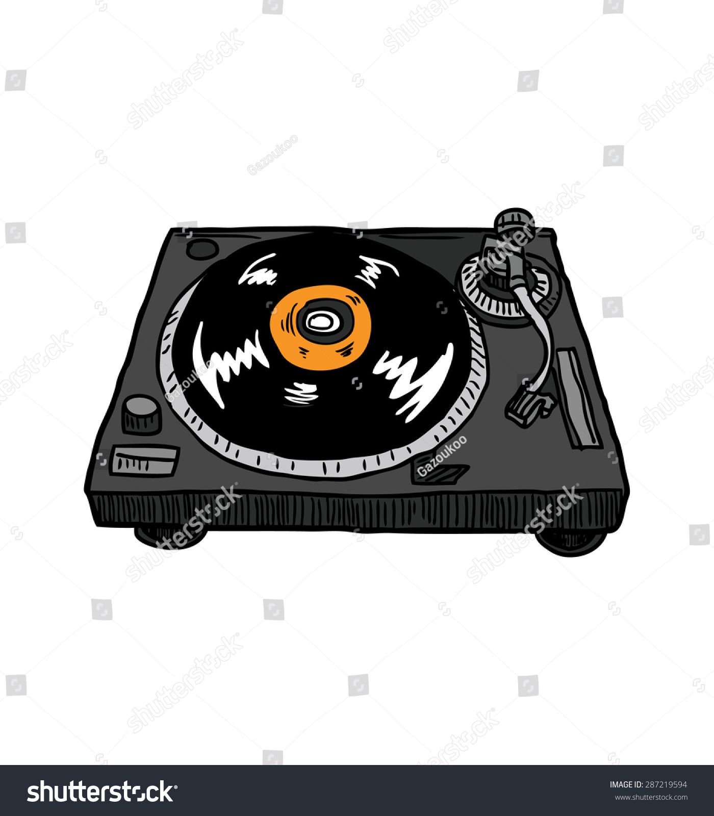 black turntable with orange record, cartoon style clip art preview