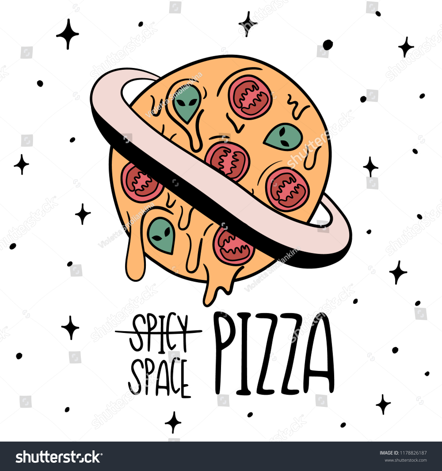 Hand Drawn Ufo Whole Pizza Card Stock Vector Royalty Free