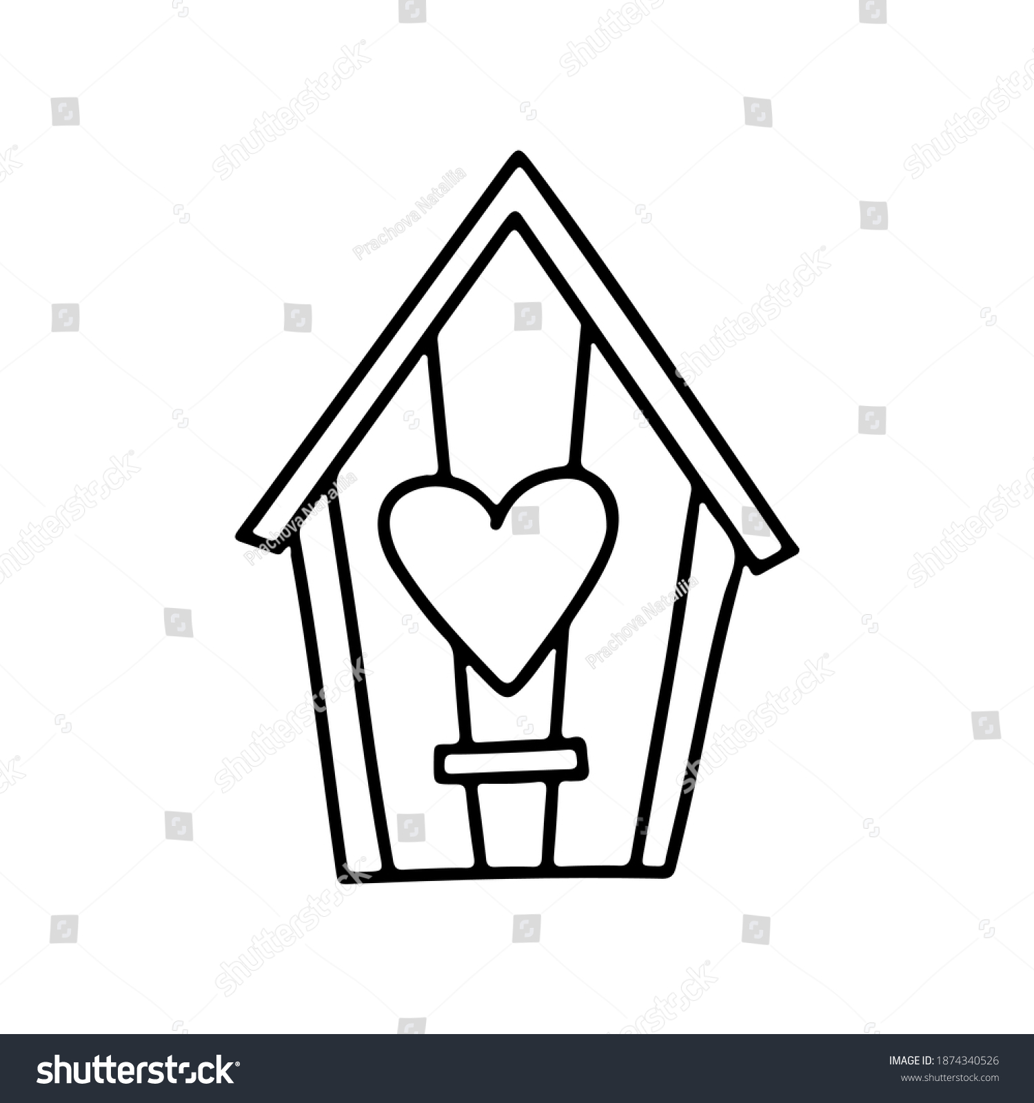 recommend clip art: Hand drawn Valentines day birdhouse icon with a heart in doodle style isolated on white background. Vector outline illustration. Design for greeting card, banner, web, sticker