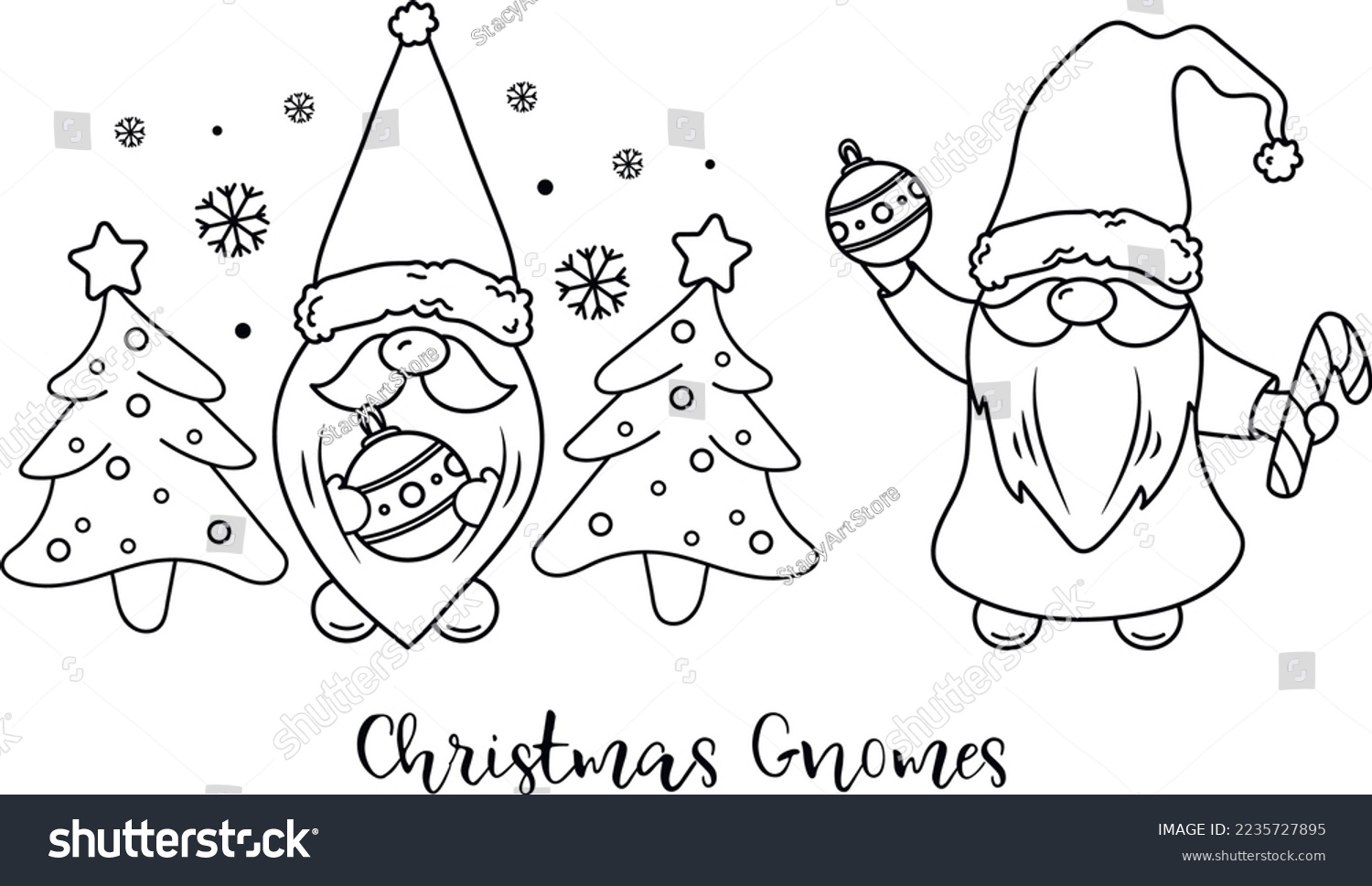 SVG of Hand Drawn Vector Christmas Gnome SVG Illustration Set Isolated on White. Happy New Year Composition Perfect for Cut Designs, Cutting Boards, T-shirt, Printing, Greetings and other Craft Designs svg