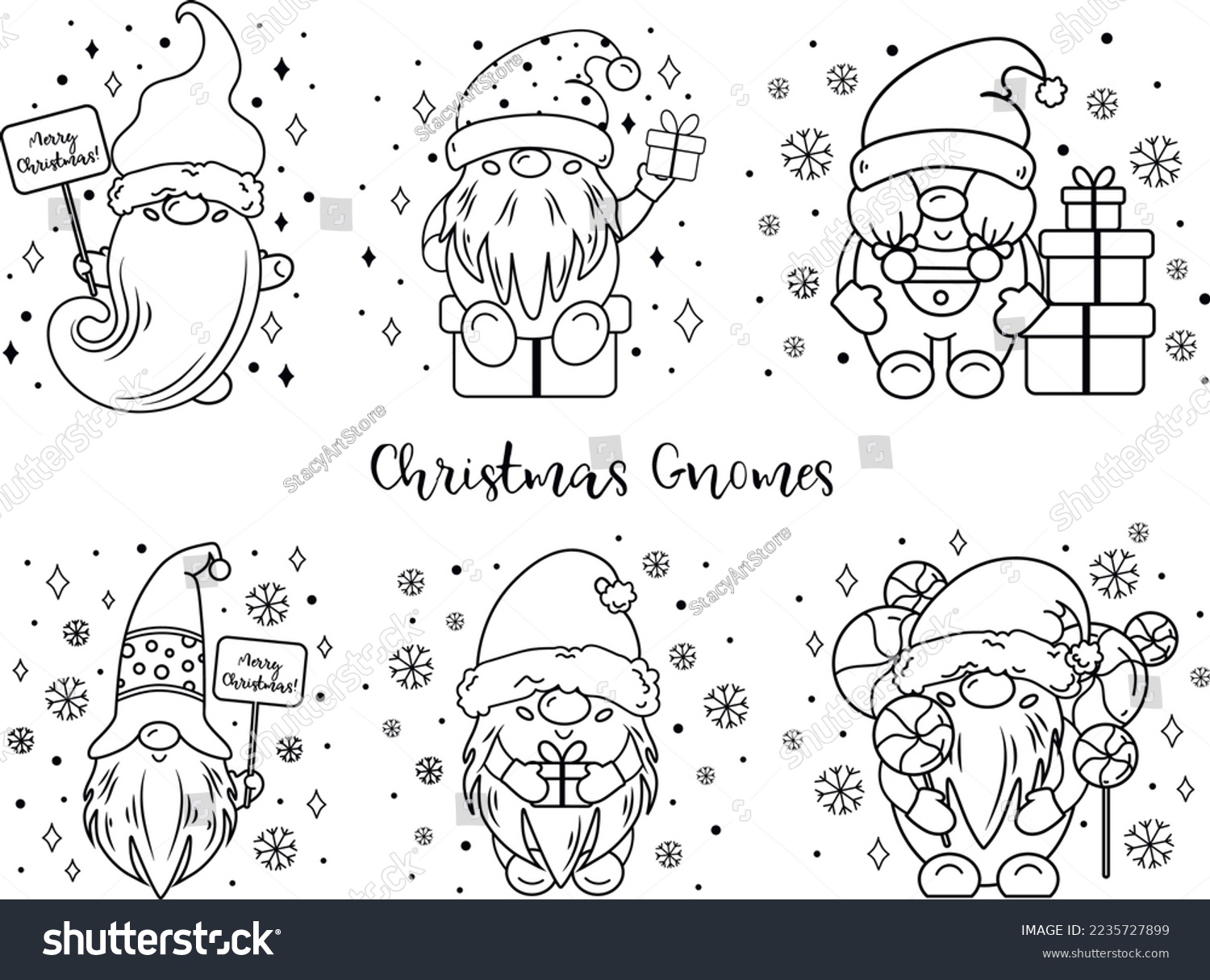 SVG of Hand Drawn Vector Christmas Gnome SVG Illustration Set Isolated on White. Happy New Year Composition Perfect for Cut Designs, Cutting Boards, T-shirt, Printing, Greetings and other Craft Designs svg