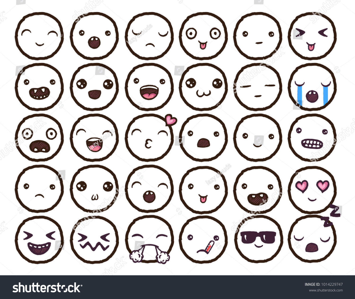 Hand Drawn Vector Emoticons Collection Isolated Stock Vector (Royalty ...