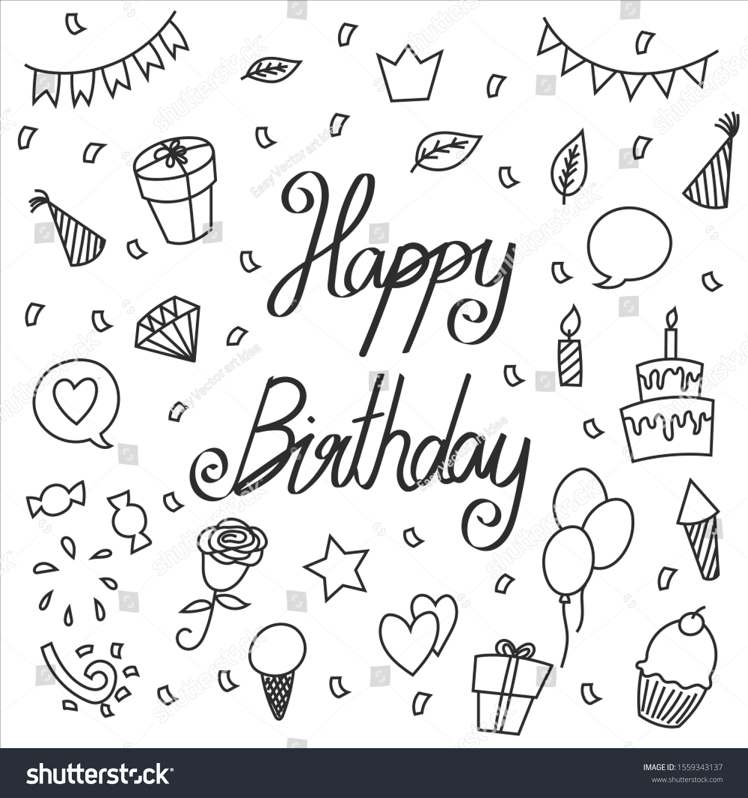 Hand Drawn Vector Happy Birthday Black Stock Vector (Royalty Free ...