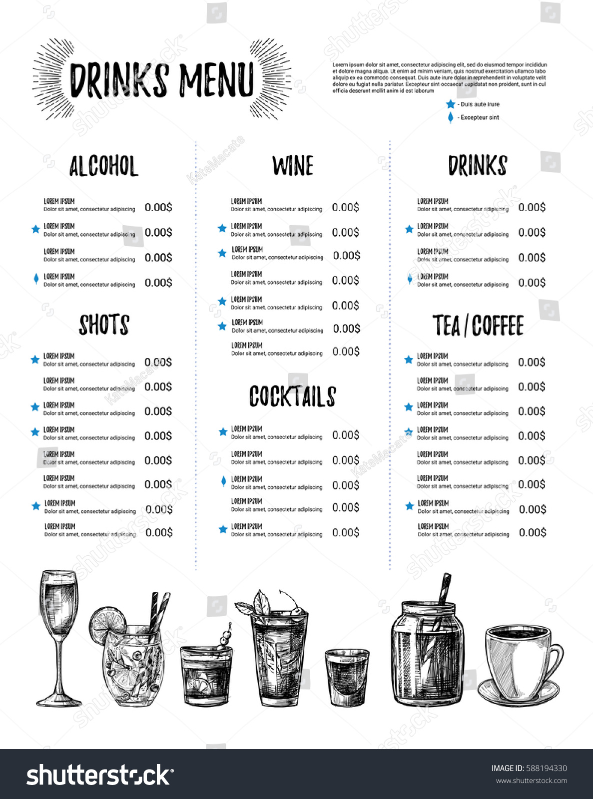 Hand Drawn Vector Illustration Bar Menu Stock Vector (Royalty Free ...