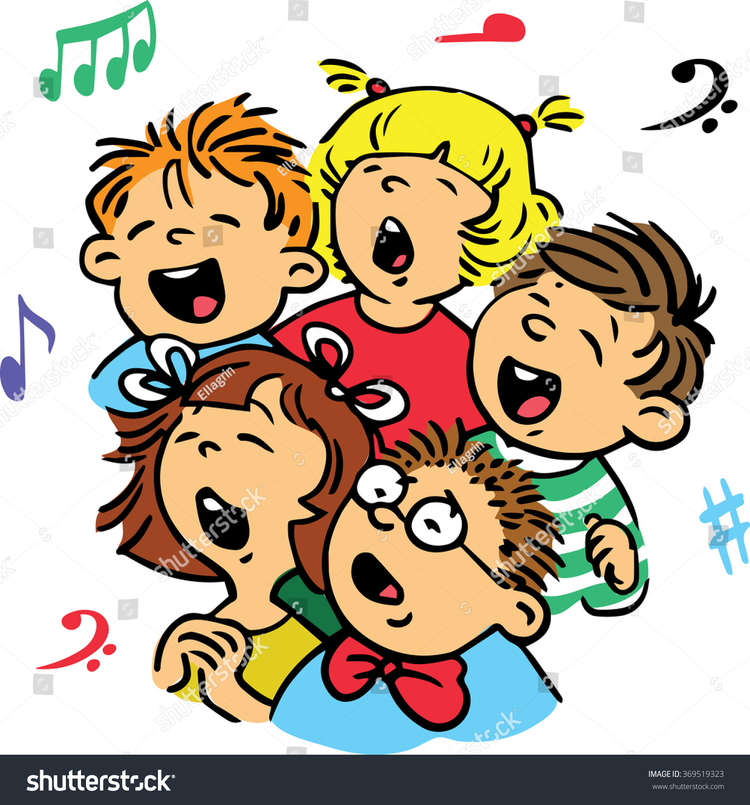 Hand Drawn. Vector Illustration. Group Of Children Singing In Unison A ...