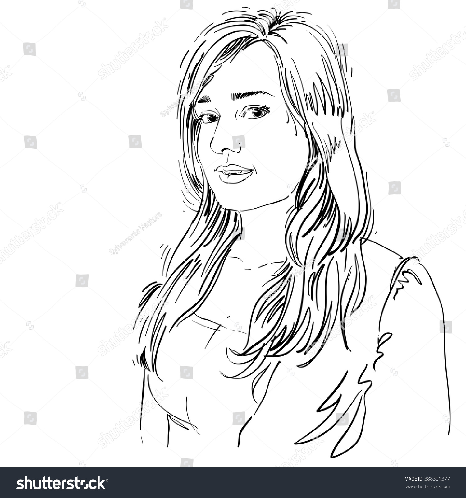 Handdrawn Vector Illustration Beautiful Romantic Woman Stock Vector ...