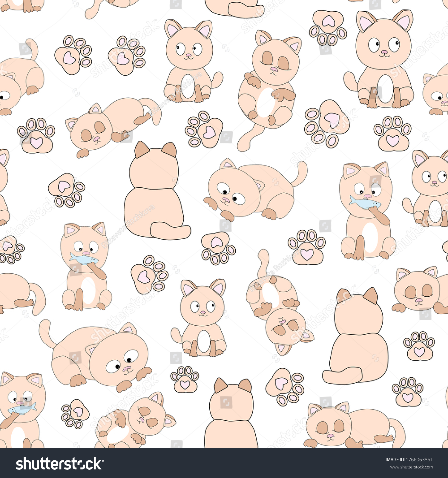 Handdrawn Vector Illustration Cute Cartoon Cats เวกเตอร์สต็อก ปลอดค่าลิขสิทธิ์ 1766063861 5070