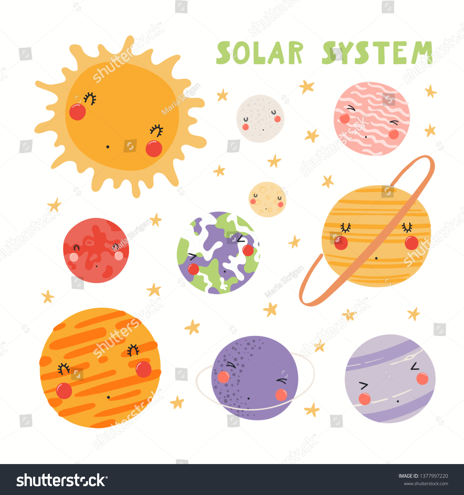 Hand Drawn Vector Illustration Kawaii Solar Stock Vector (Royalty Free ...