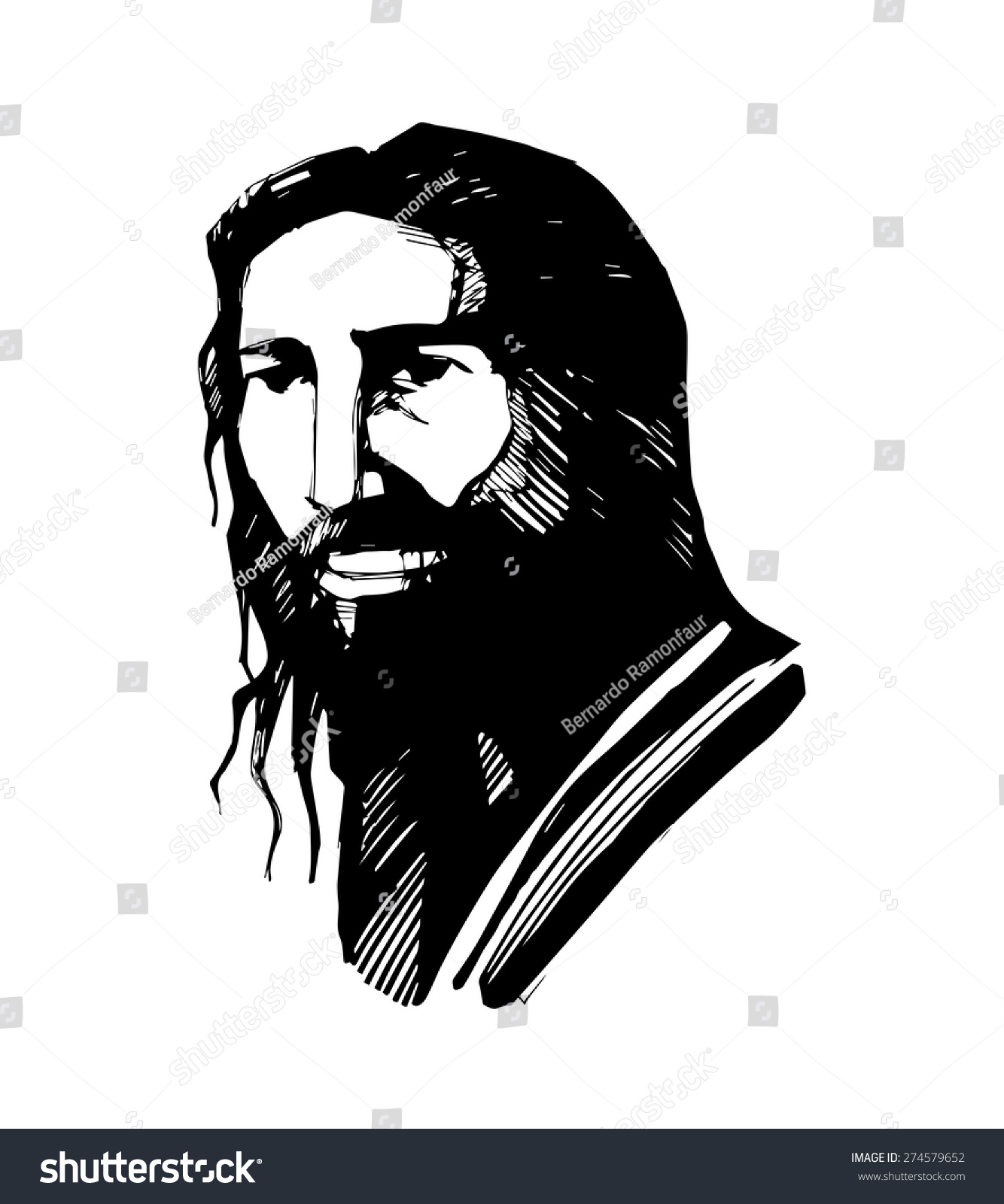 Hand Drawn Vector Illustration Or Drawing Of Jesus Christ Face ...