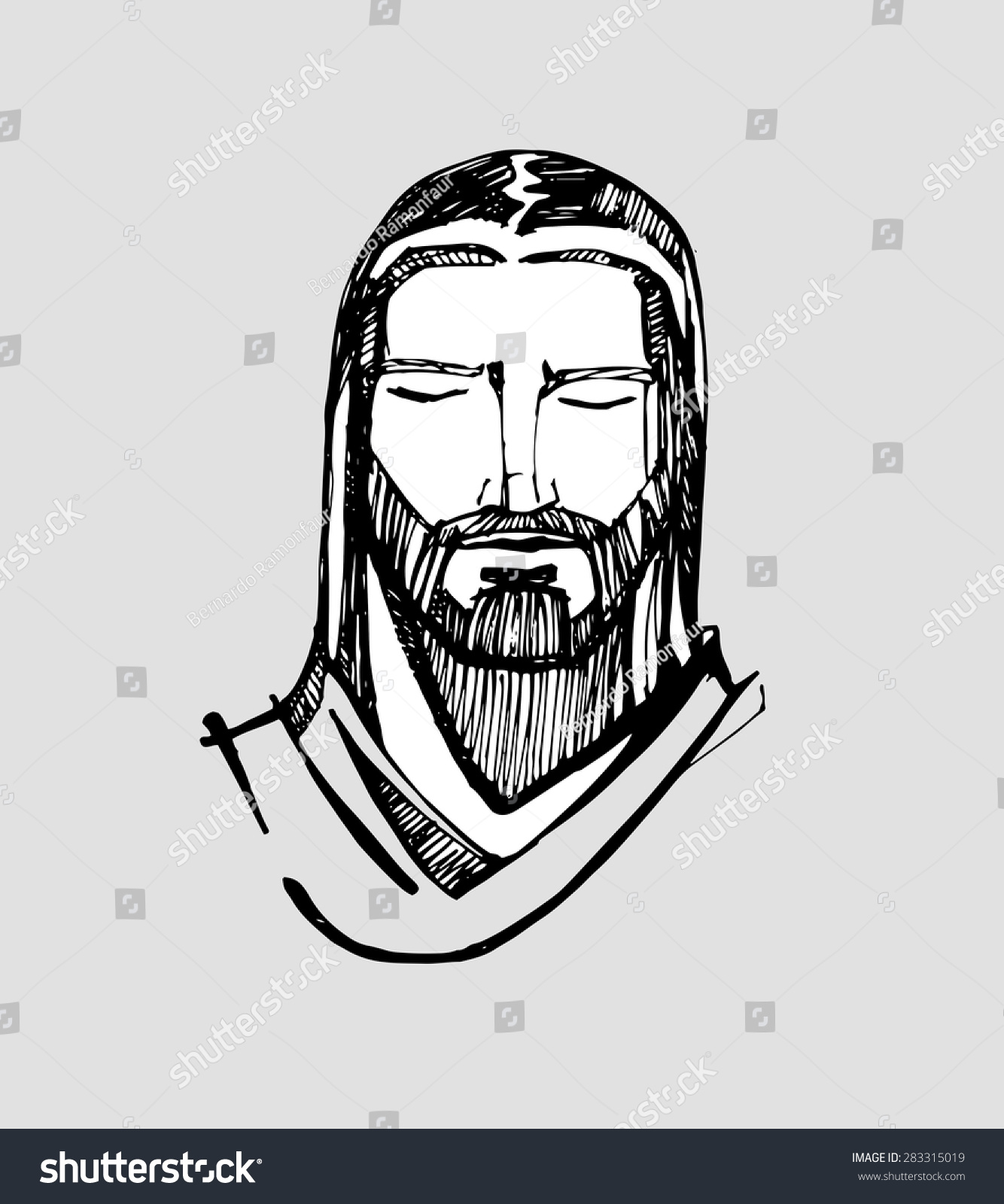 Hand Drawn Vector Illustration Or Drawing Of Jesus Christ Face In A ...