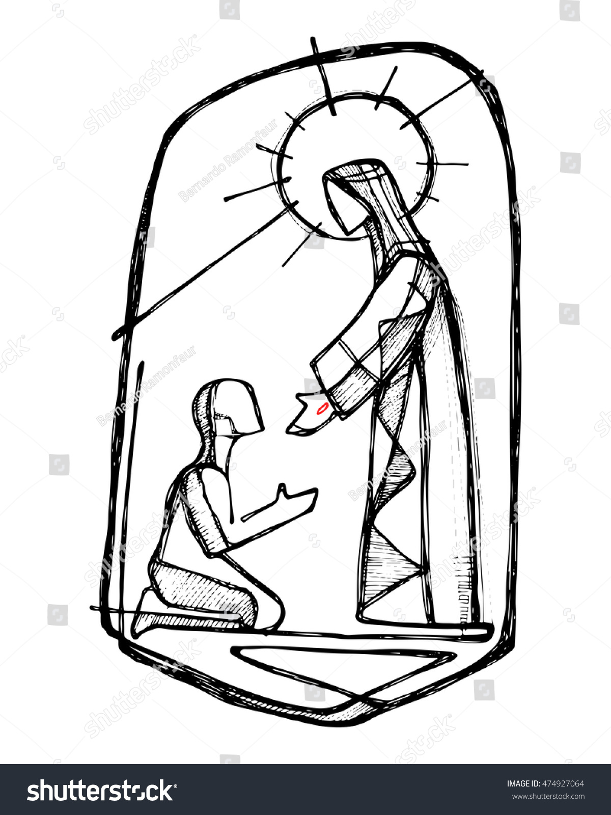 Hand Drawn Vector Illustration Or Drawing Of Jesus Christ Healing A Man ...