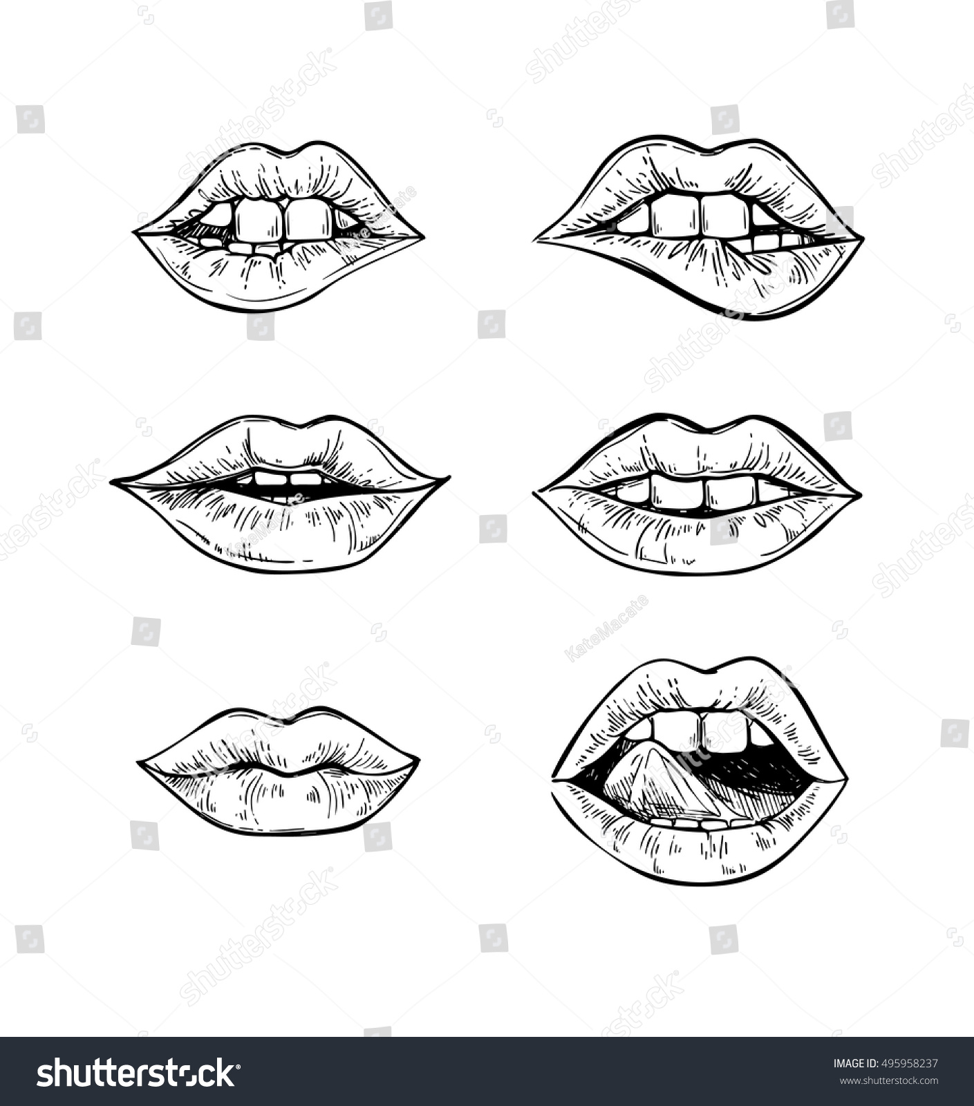 Hand Drawn Vector Illustrations Mouth Teeth Stock Vector 495958237 ...