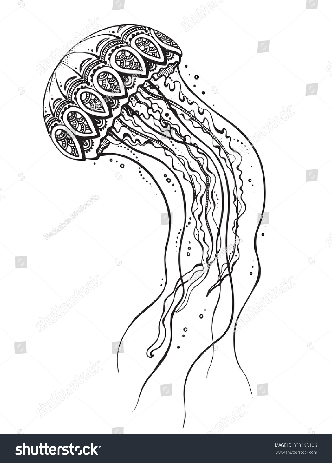 Hand Drawn Vector Jellyfish Black White Stock Vector (Royalty Free ...