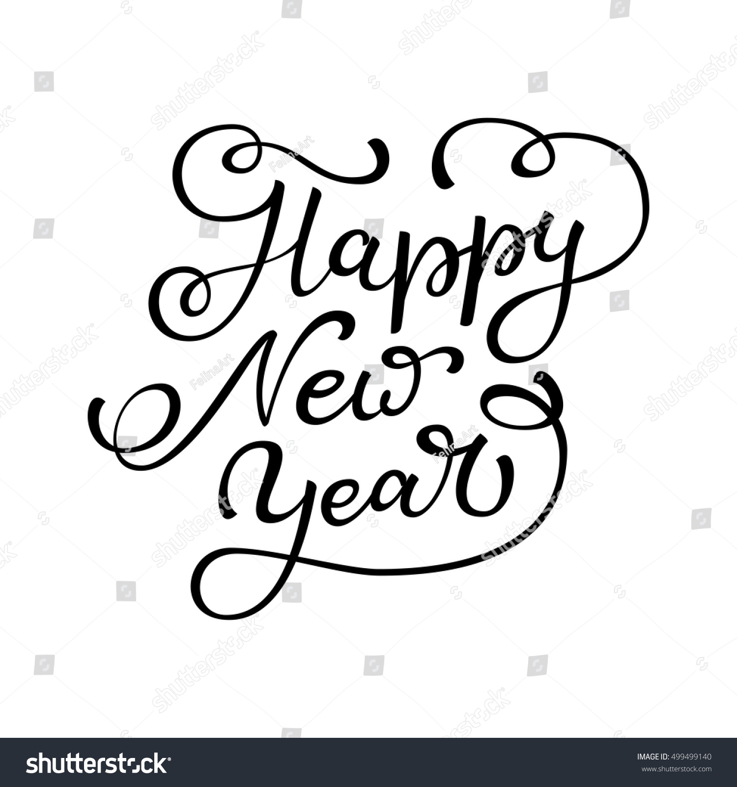 Hand Drawn Vector Lettering Happy New Year. Isolated Black Calligraphy 