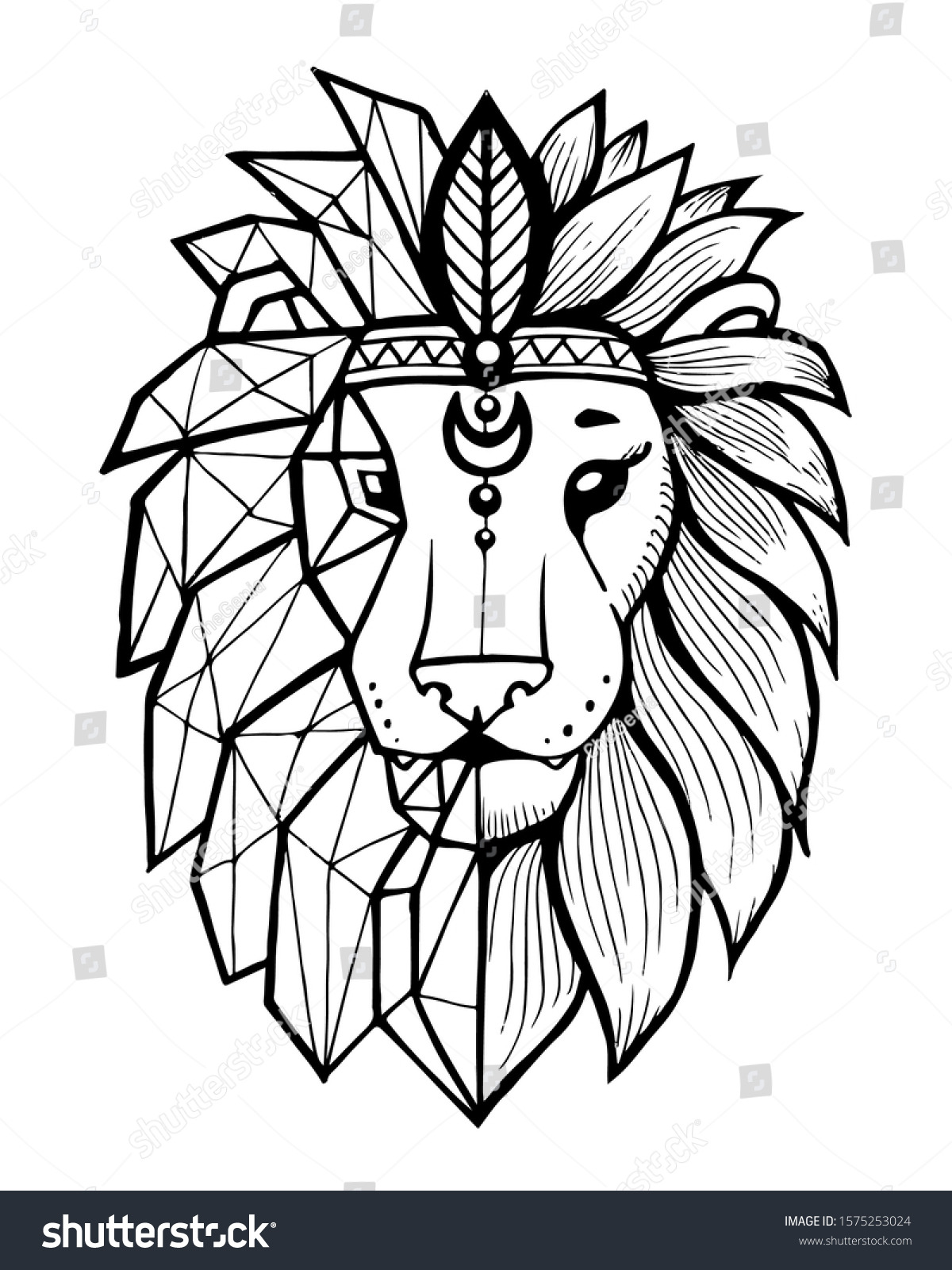 Hand Drawn Vector Outline Lion Head Stock Vector (Royalty Free ...