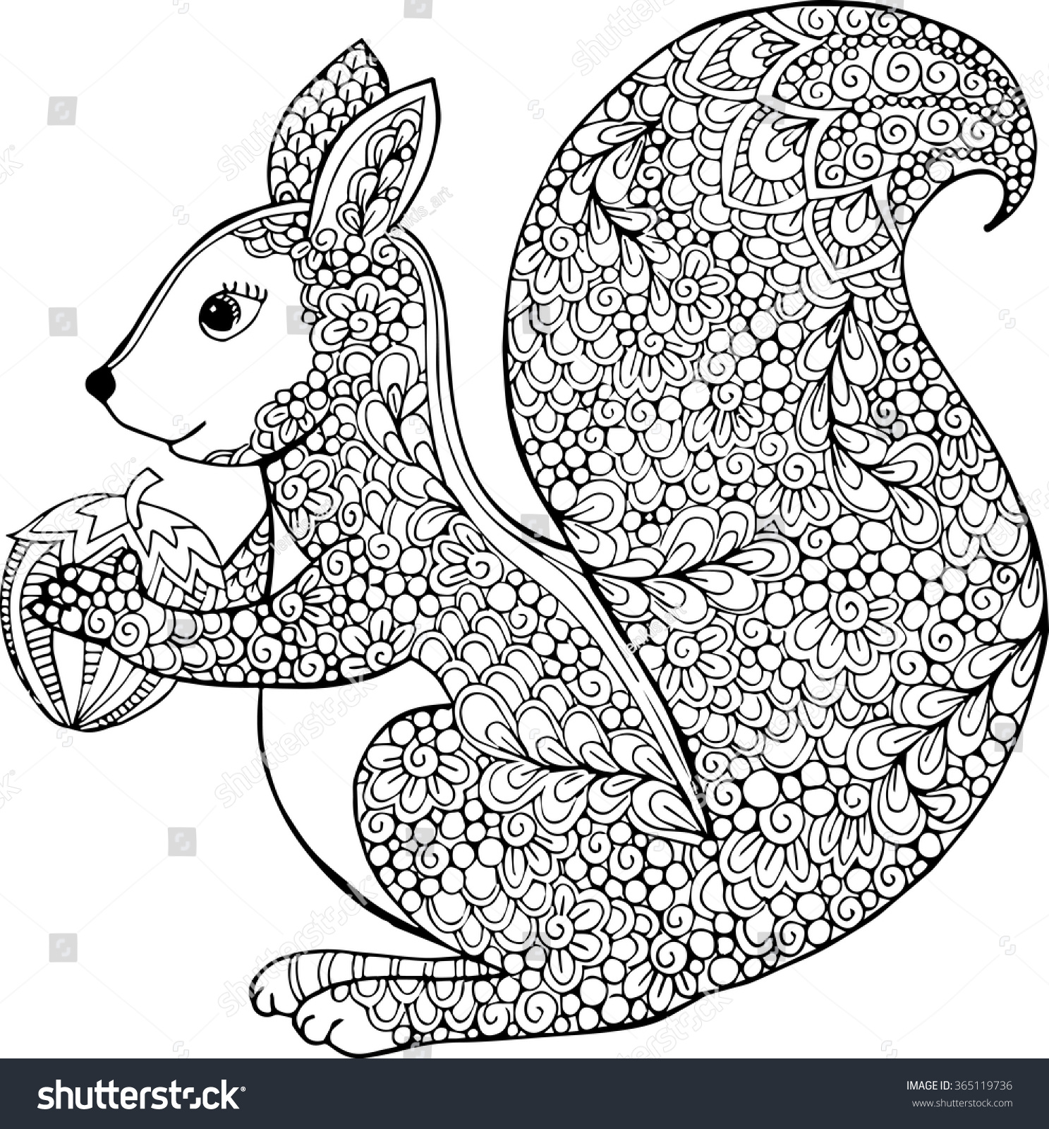 Hand Drawn Vector Outline Squirrel Illustration Stock Vector (Royalty ...