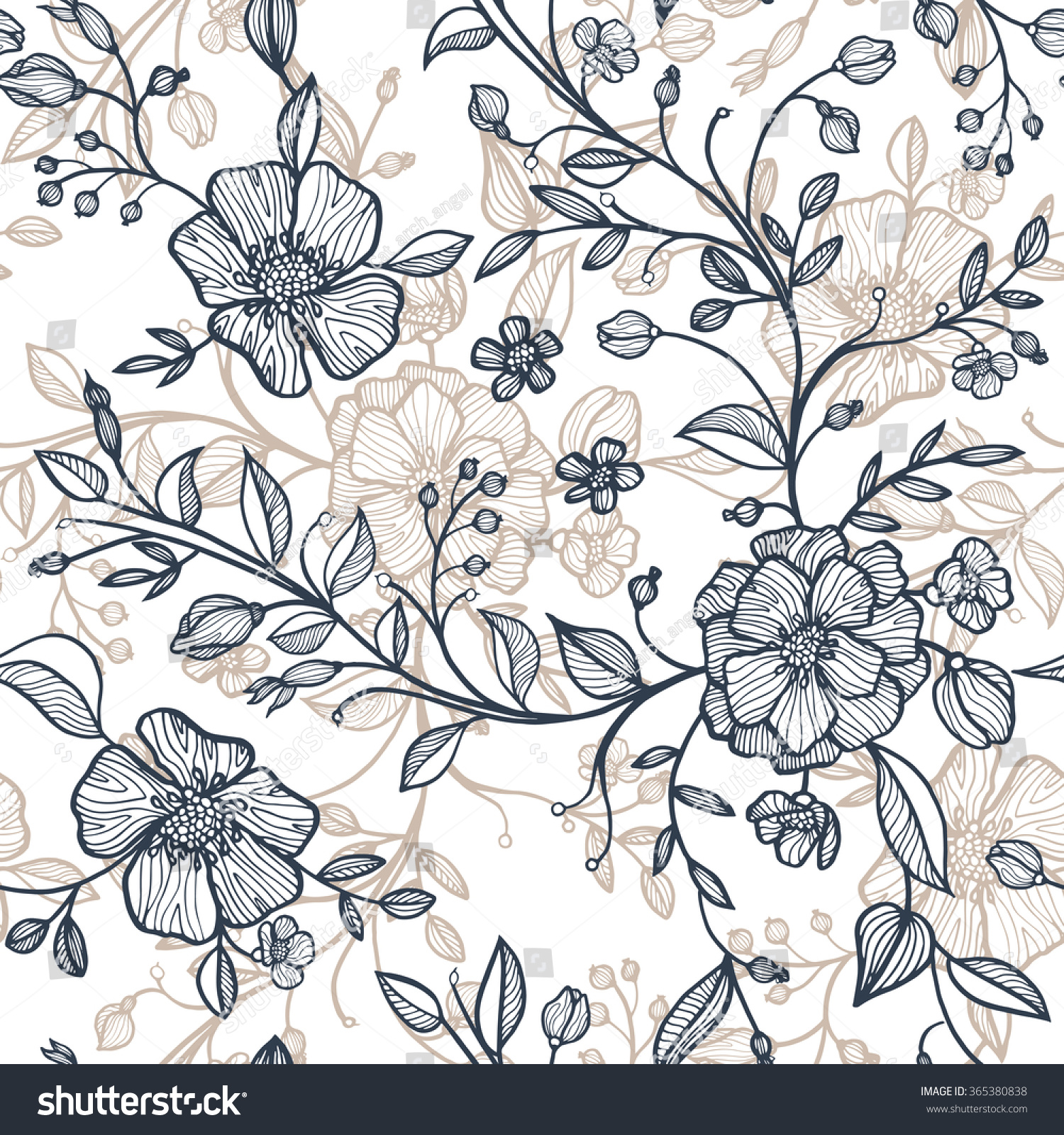Hand Drawn Vector Seamless Floral Pattern Stock Vector ...