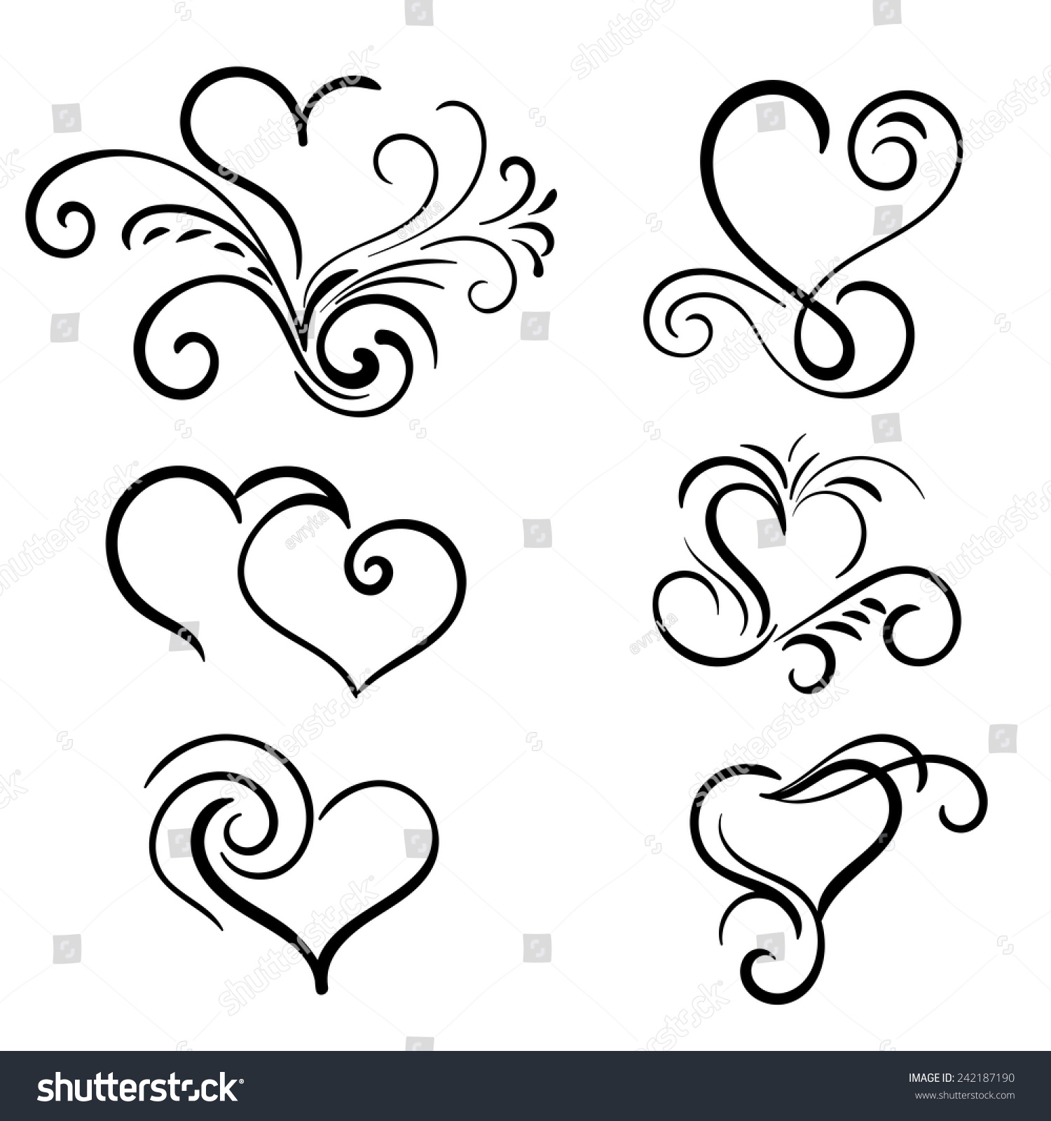 Hand Drawn Vector Swirl Heart Elements Stock Vector (Royalty Free ...