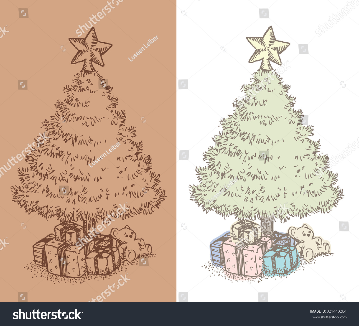 Hand Drawn Vintage Christmas Tree Drawing Stock Vector (Royalty Free