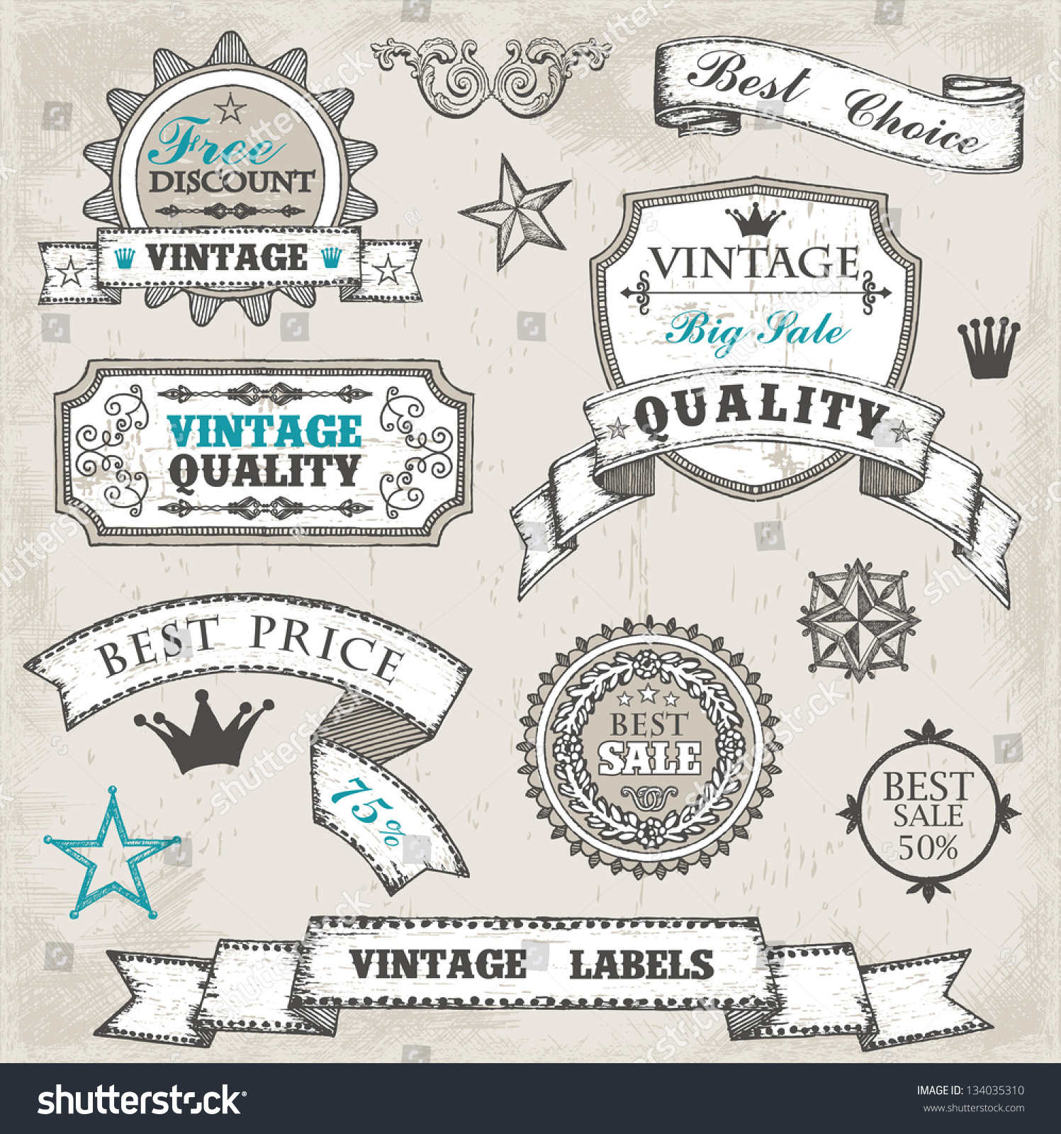 Hand Drawn Vintage Labels And Stamps Stock Vector Illustration ...