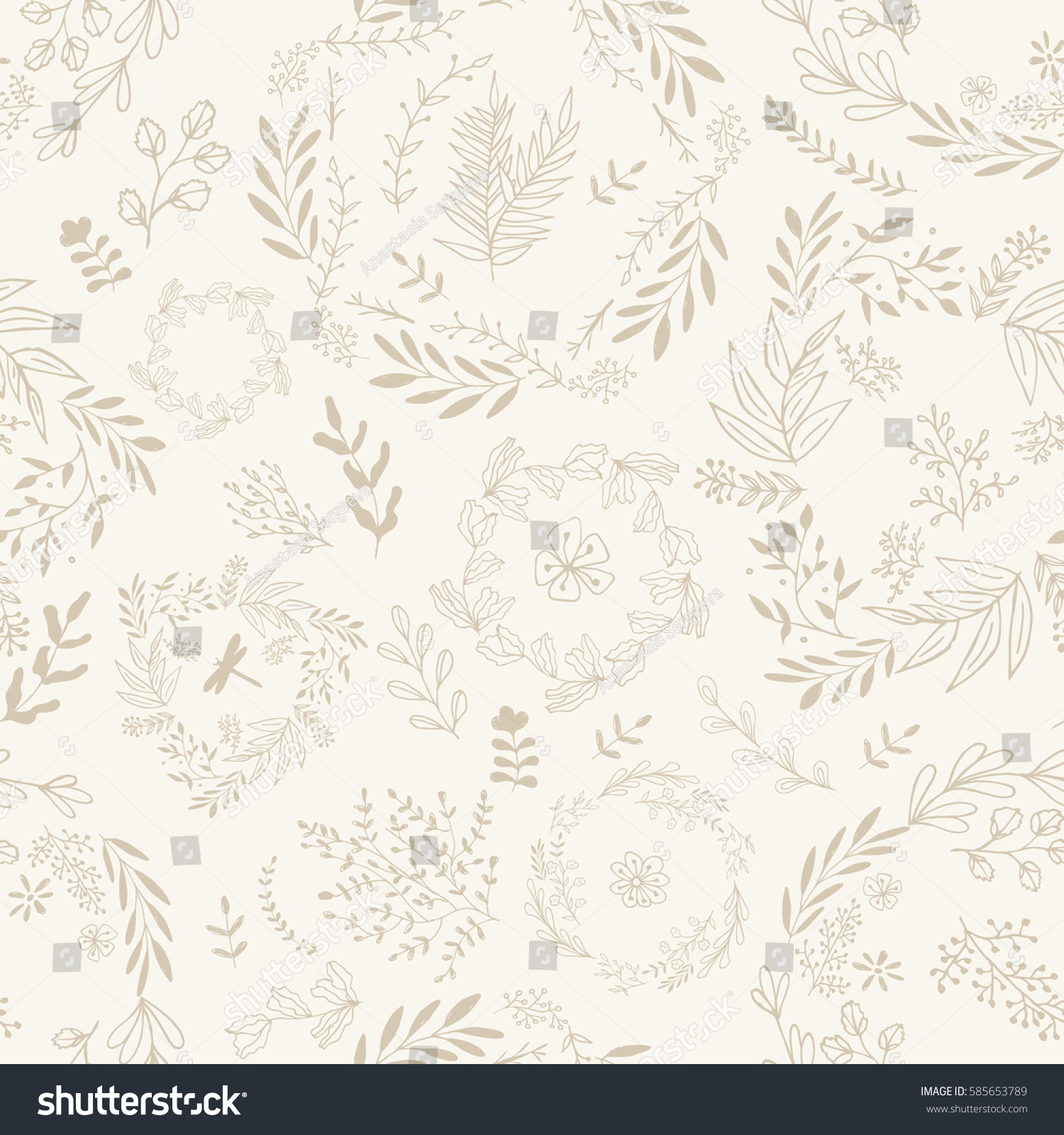 Hand Drawn Wallpaper Seamless Pattern Vintage Stock Vector (Royalty