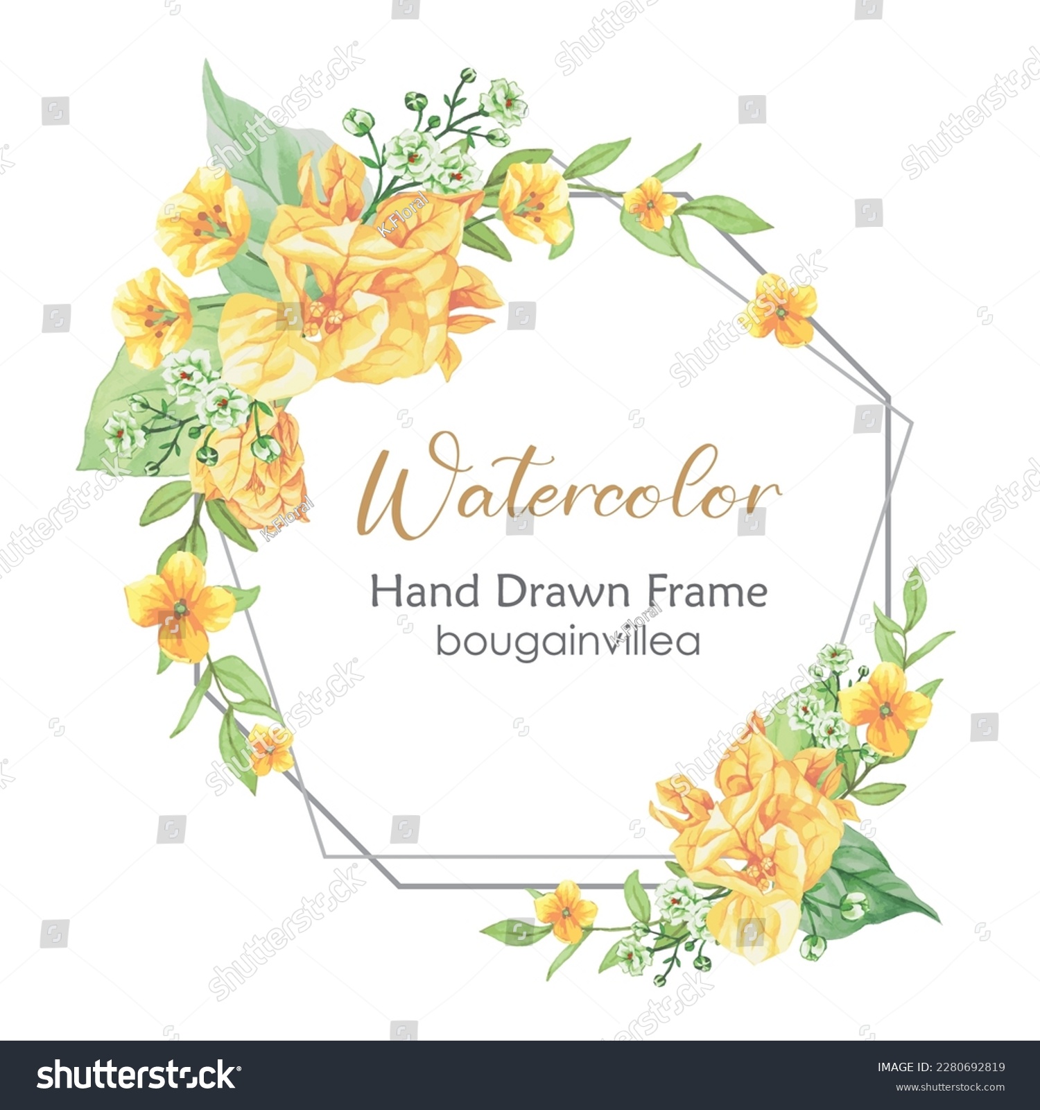 SVG of Hand drawn watercolor yellow Bougainvillea  frame  svg