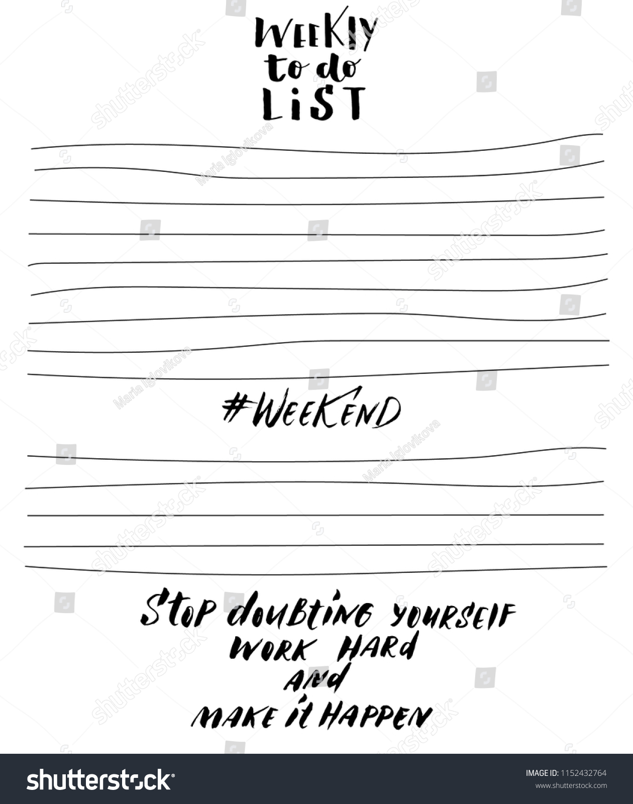 handdrawn weekly list templates handwriting lettering stock vector