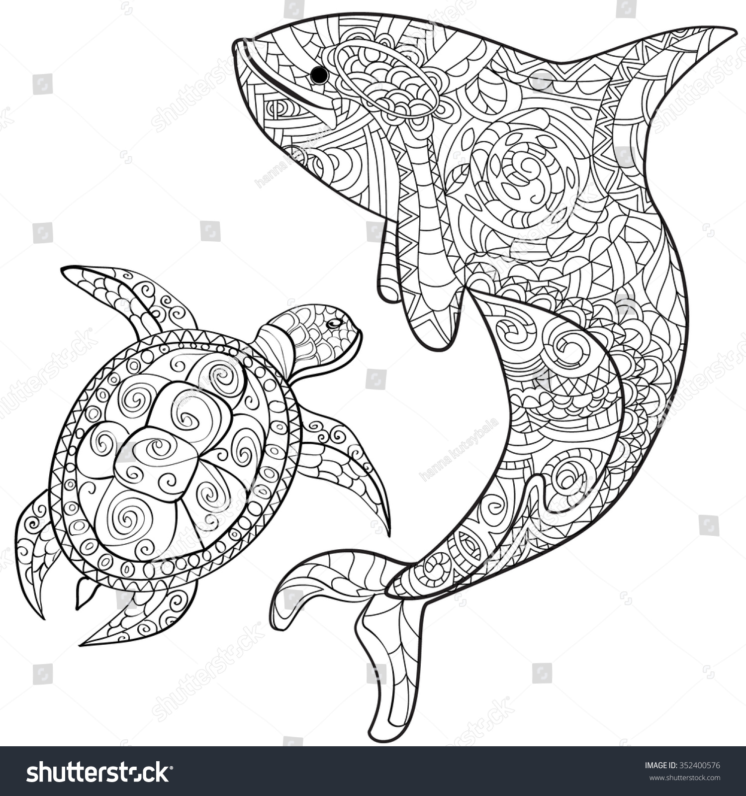 SVG of Hand drawn whale and turtle . Isolated on white. anti stress Coloring Page Vector monochrome sketch. svg
