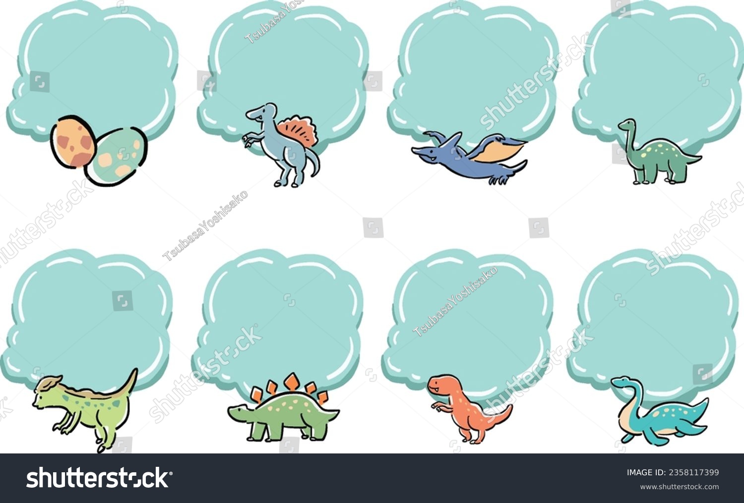 SVG of Hand drawn wind cloud shape frame illustration set of dinosaurs svg