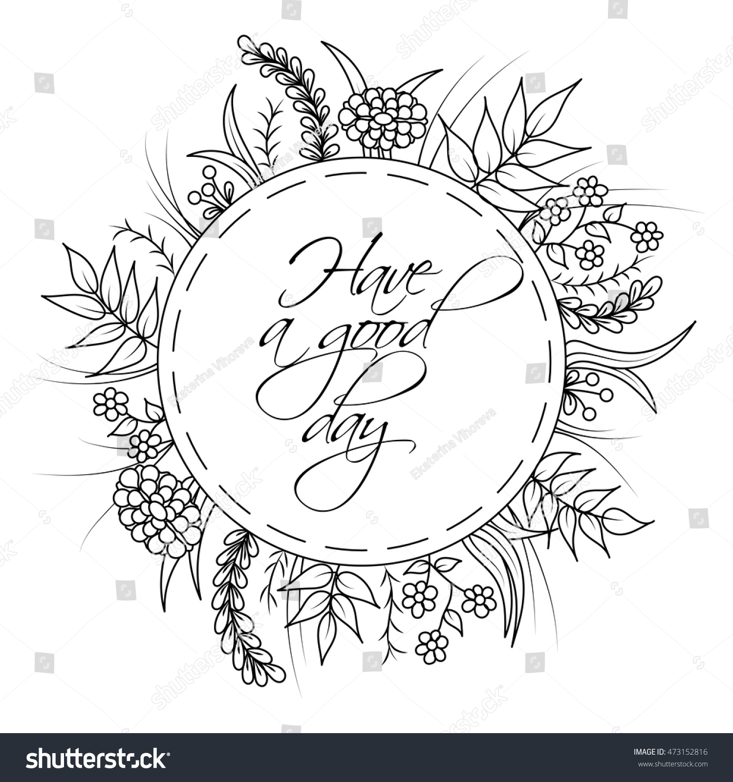 Hand Drawn Wreath Illustration Made Flowers Stock Vector Royalty Free 473152816 7034