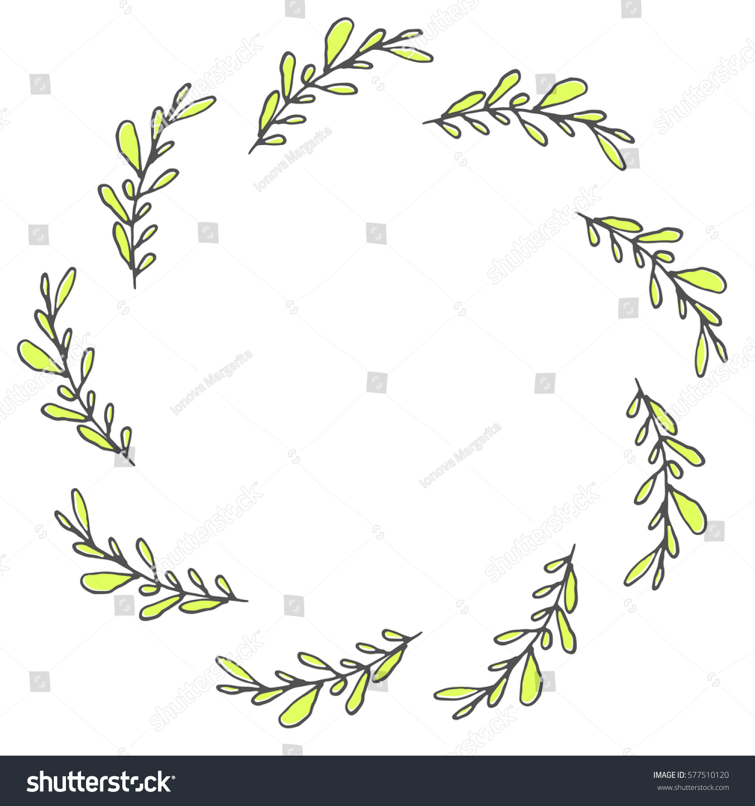 Hand Drawn Wreath Made Vector Leaves Stock Vector Royalty Free 577510120 4032
