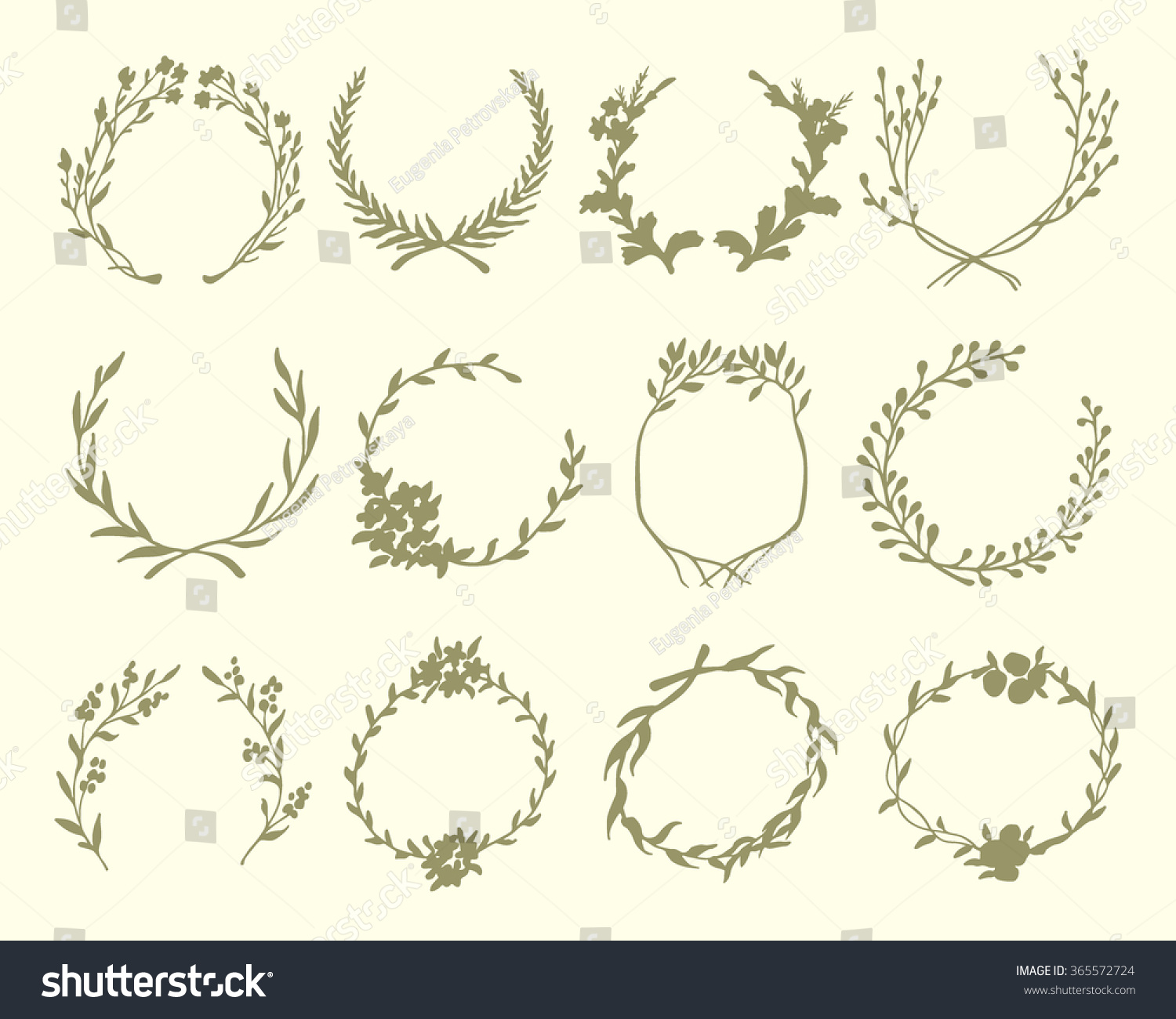 Hand Drawn Wreath Set Made Vector Stock Vector (Royalty Free) 365572724