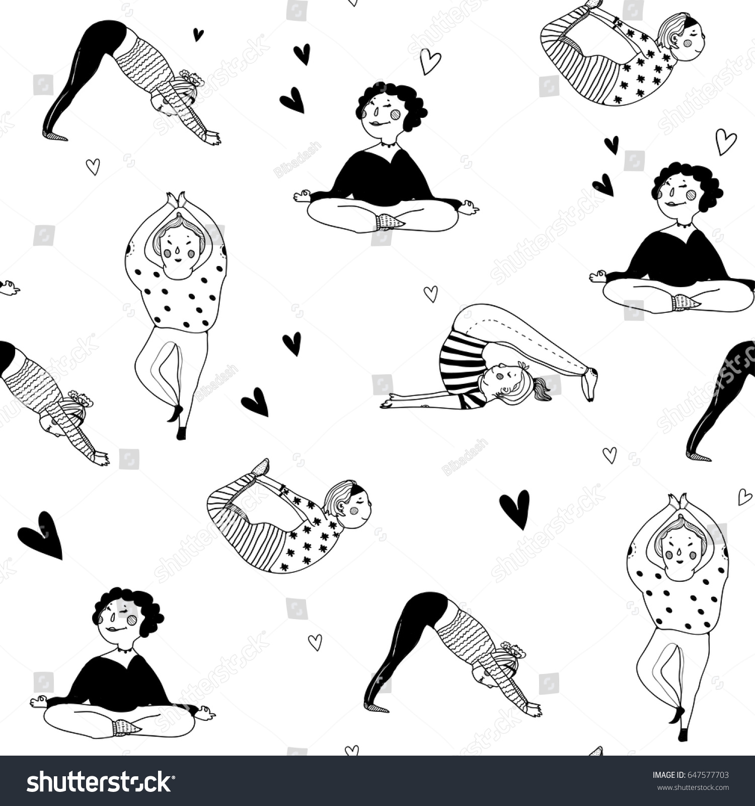 Hand Drawn Yoga Poses Doodle Ladies Stock Vector Royalty Free