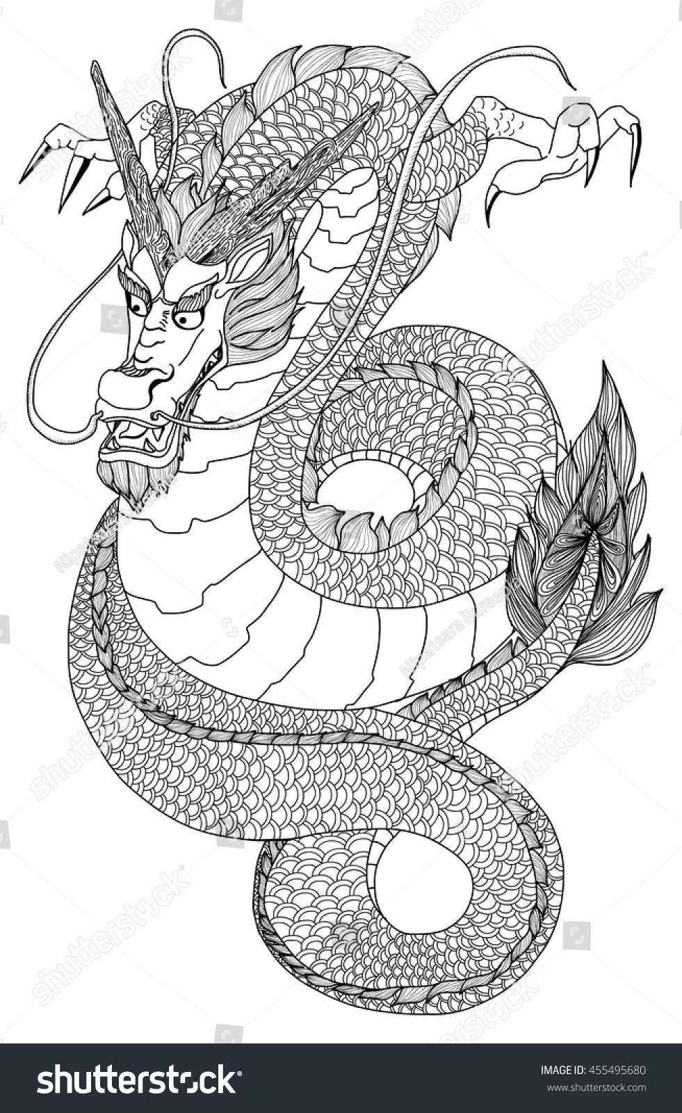 Download Hand Drawn Zentangle And Doodle Style Dragon Stock Vector ...