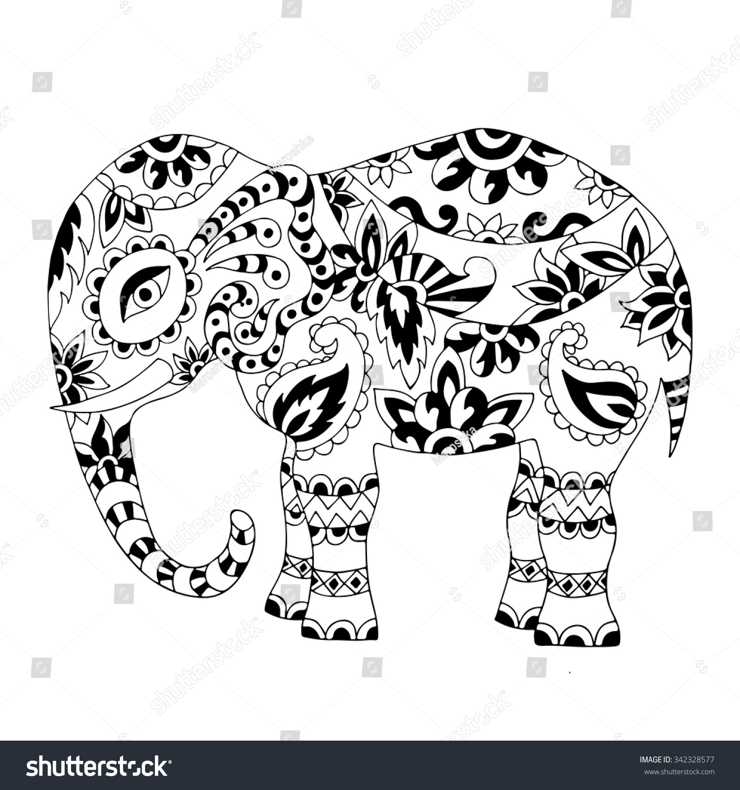 Download Hand Drawn Zentangle Elephant Adult Anti Stock Vector ...