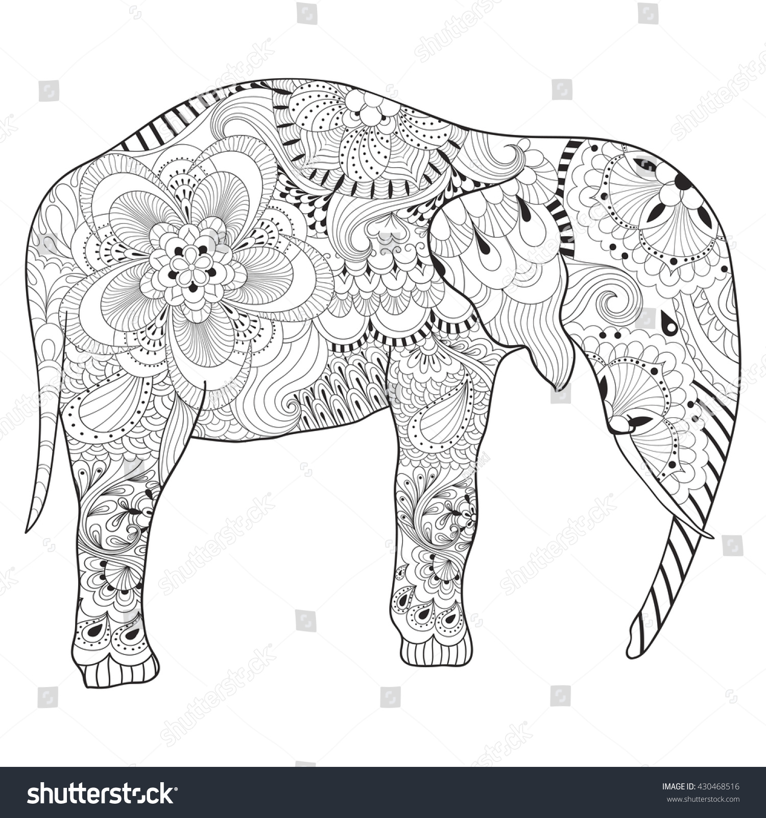 Hand Drawn Zentangle Elephant Mandala Adult Stock Vector 430468516  Shutterstock