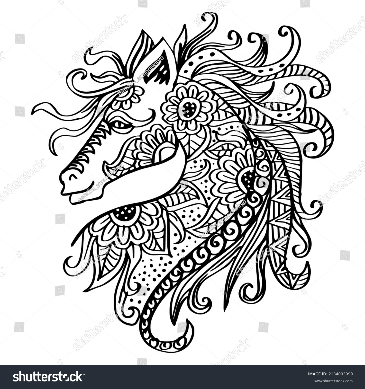 Hand Drawn Zentangle Horse Head Illustration Stock Vector (Royalty Free