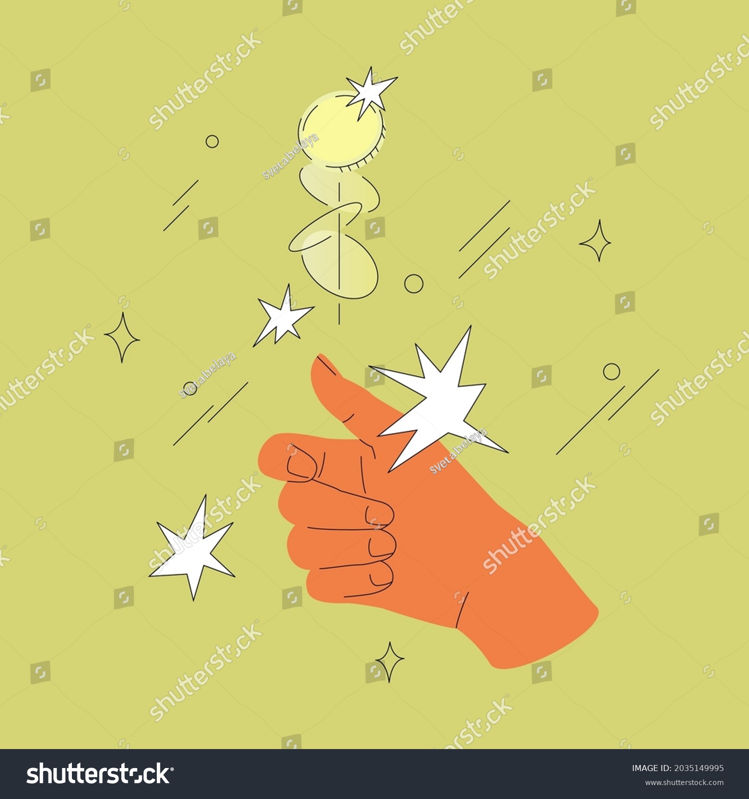 SVG of Hand flips or toss coin vector illustration isolated on a green background. Contemporary comic design. Making decision concept. svg