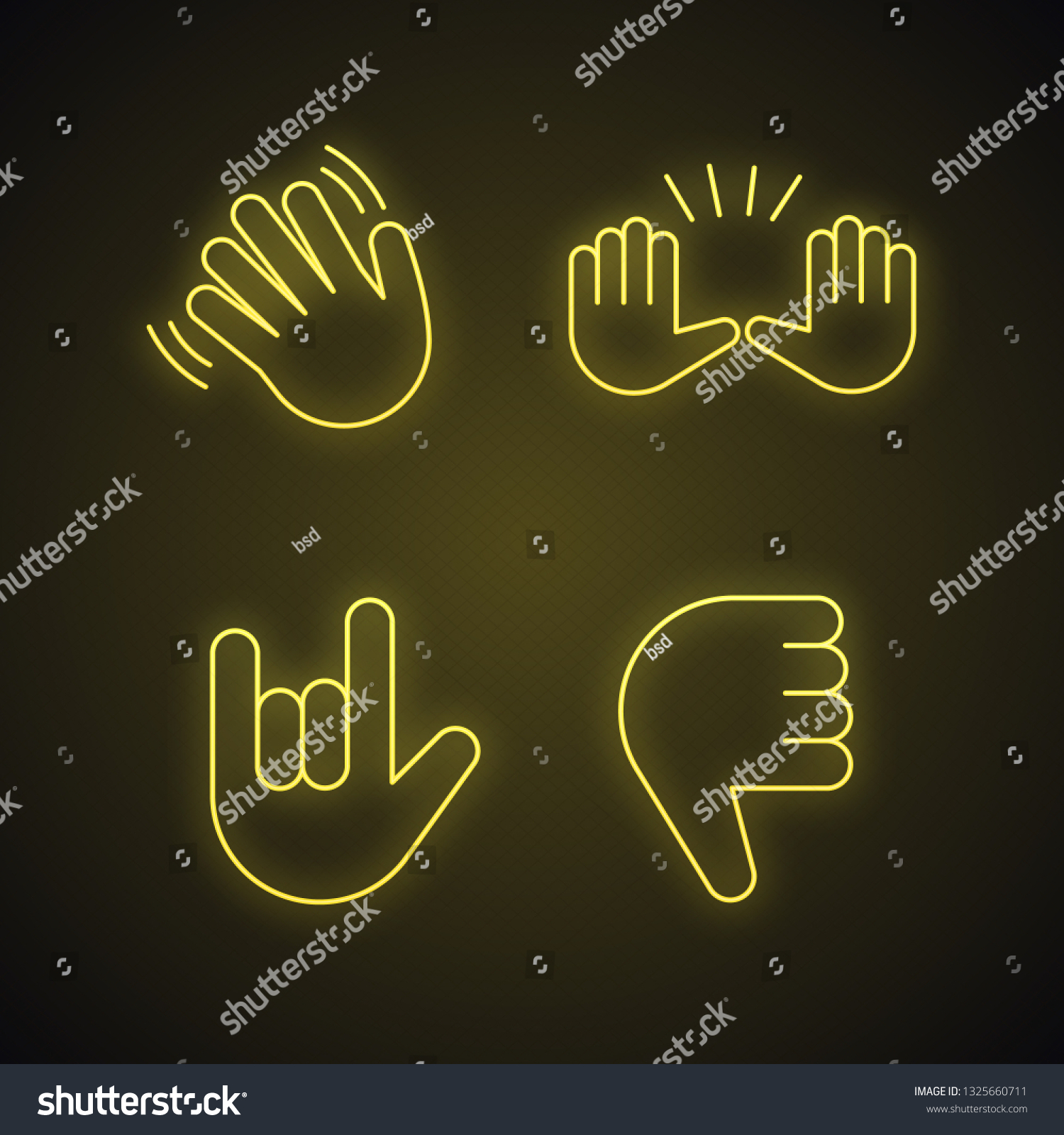 Hand Gesture Emojis Neon Light Icons Stock Vector Royalty Free